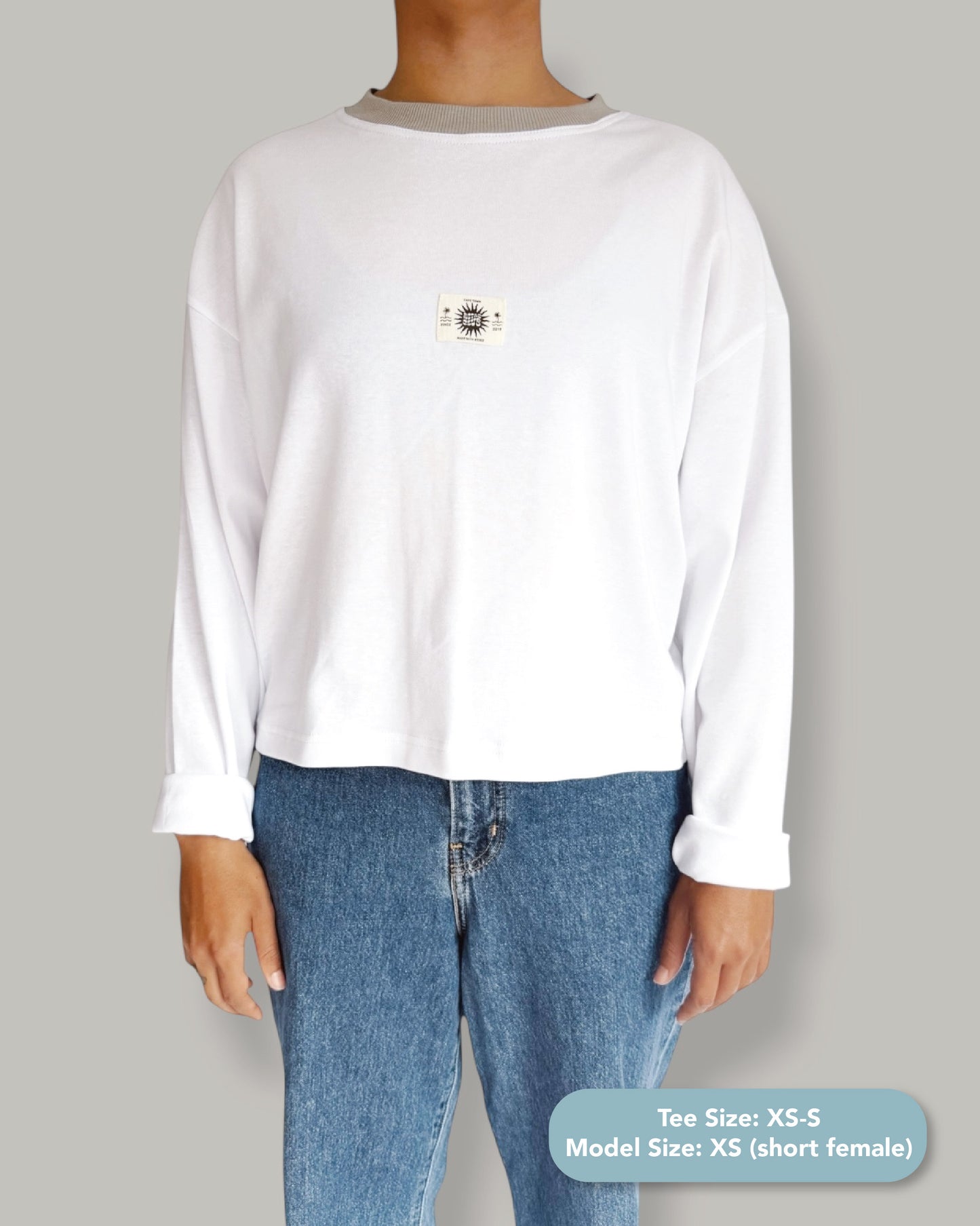 Crop Fit - Classic White Long Sleeve (Grey collar)