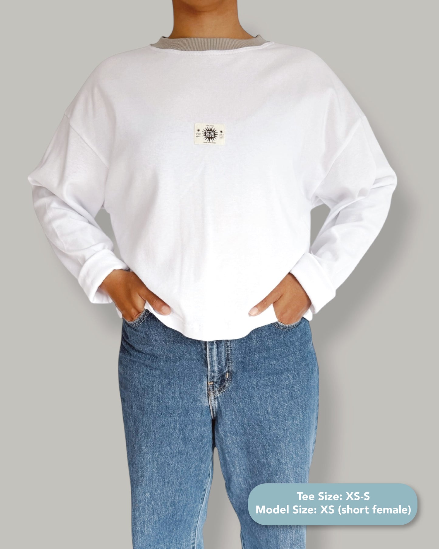 Crop Fit - Classic White Long Sleeve (Grey collar)
