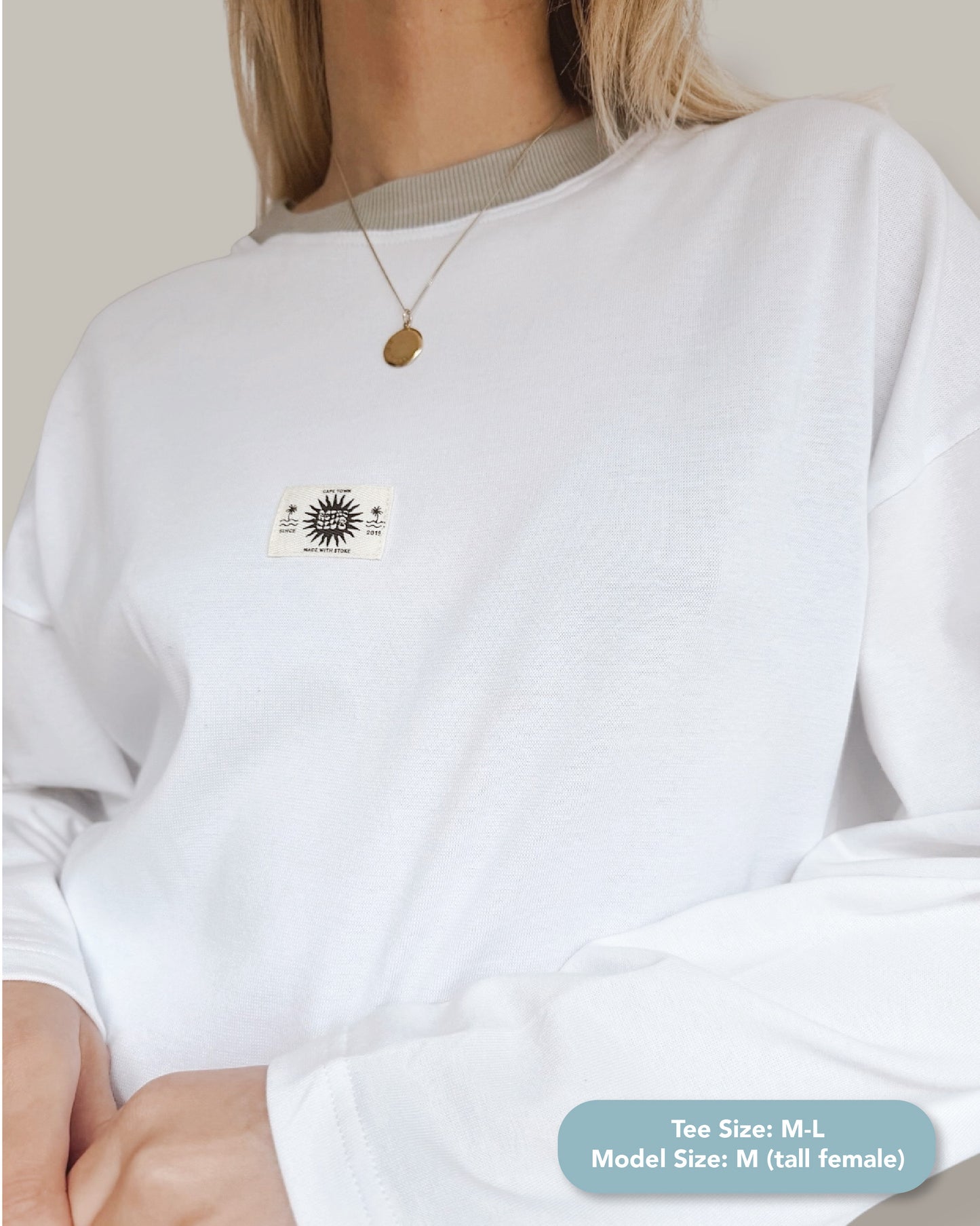 Crop Fit - Classic White Long Sleeve (Grey collar)