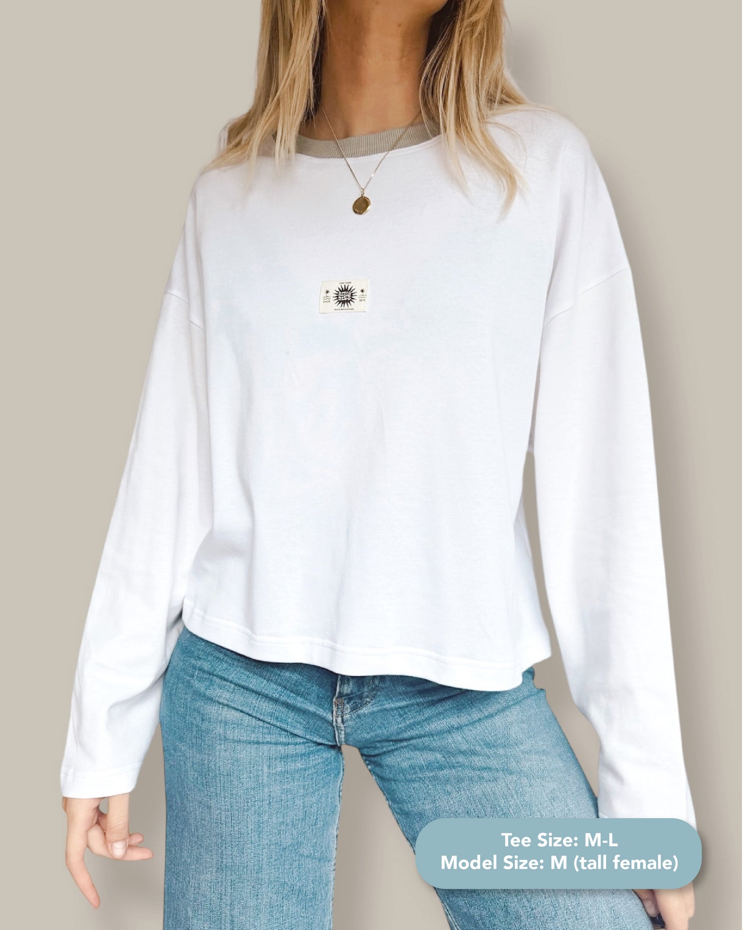Crop Fit - Classic White Long Sleeve (Grey collar)