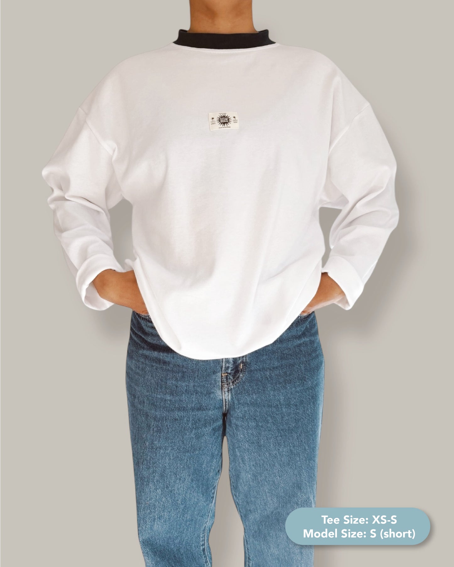 Unisex Classic White Long Sleeve (Teal Collar)