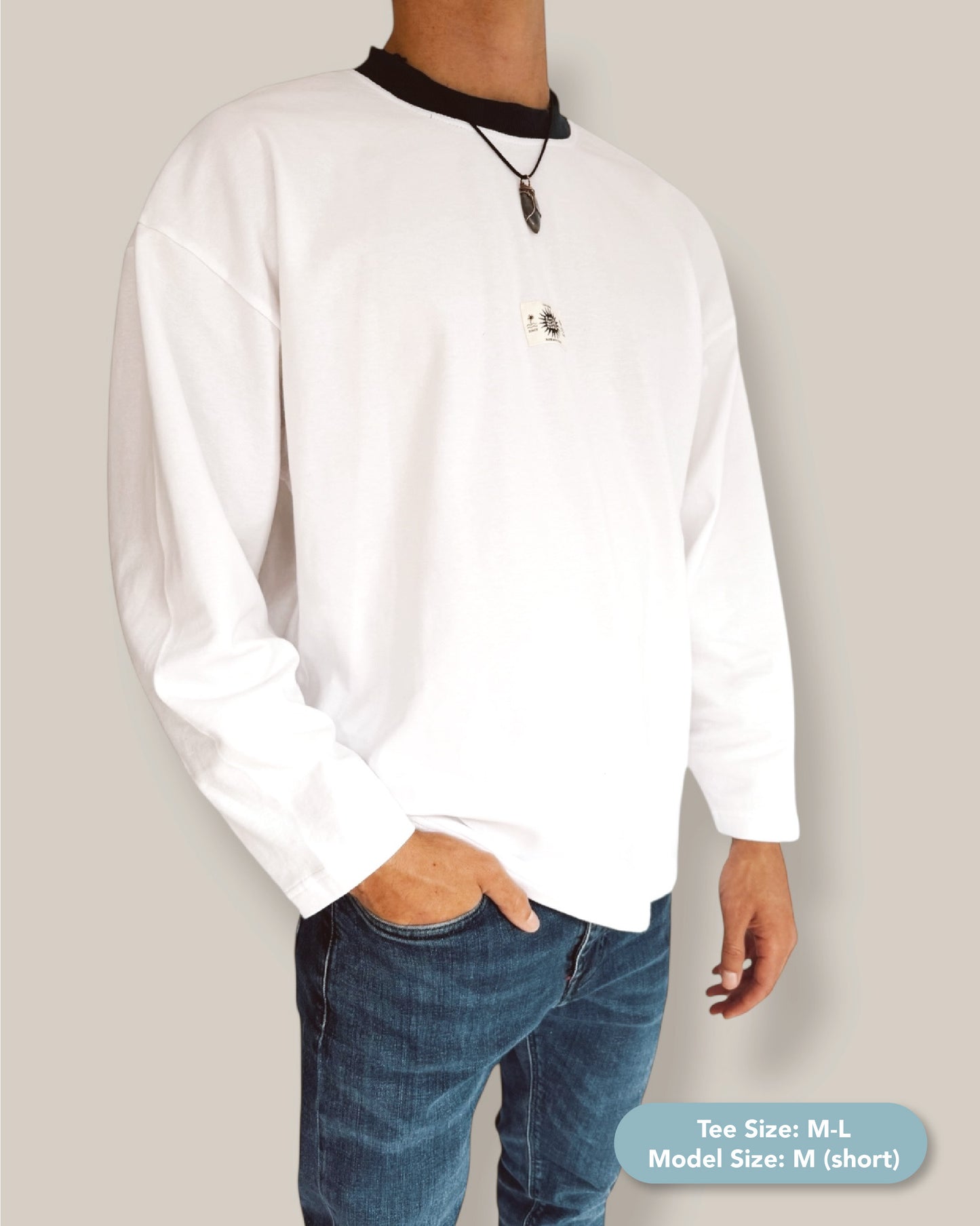 Unisex Classic White Long Sleeve (Teal Collar)
