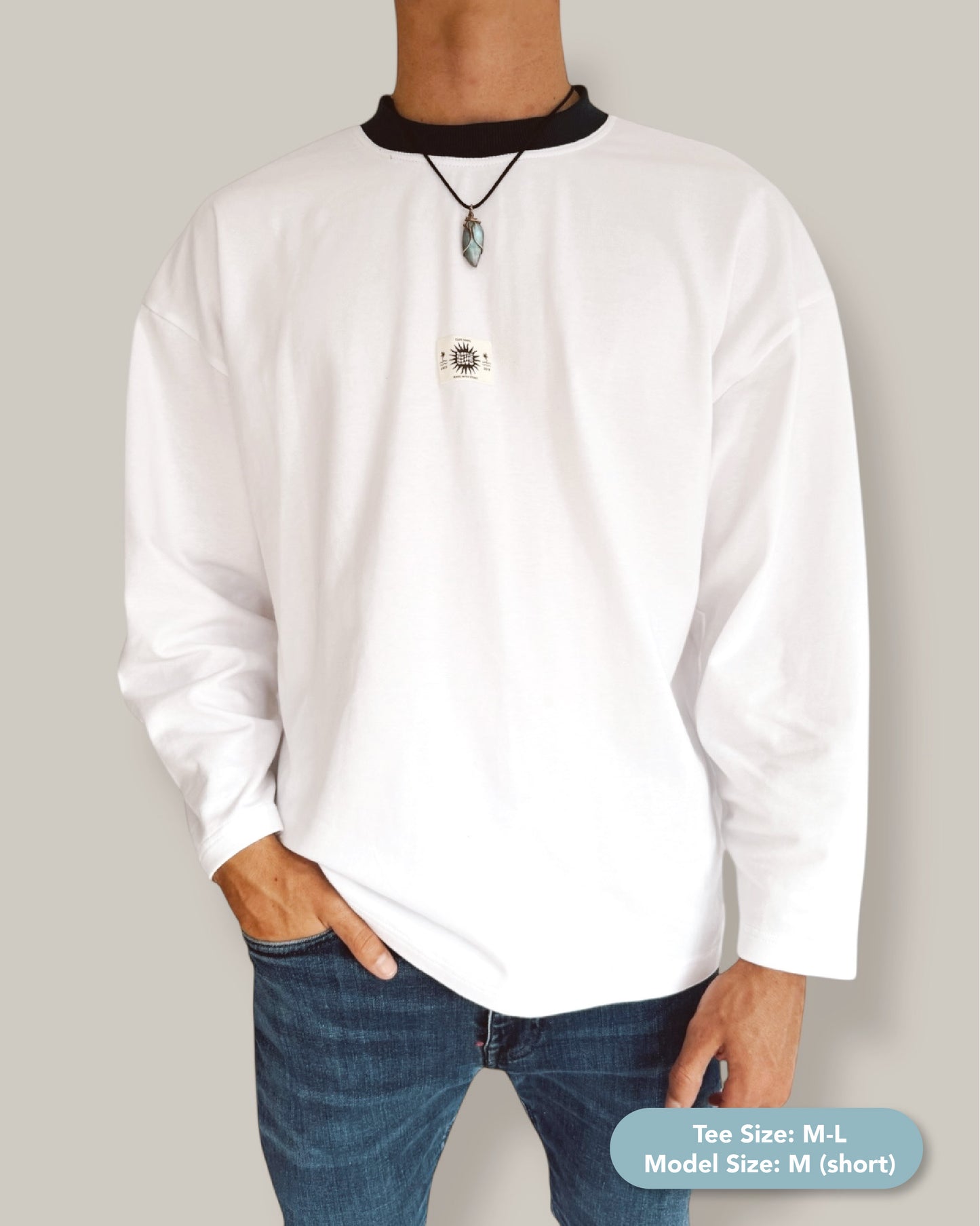 Unisex Classic White Long Sleeve (Teal Collar)