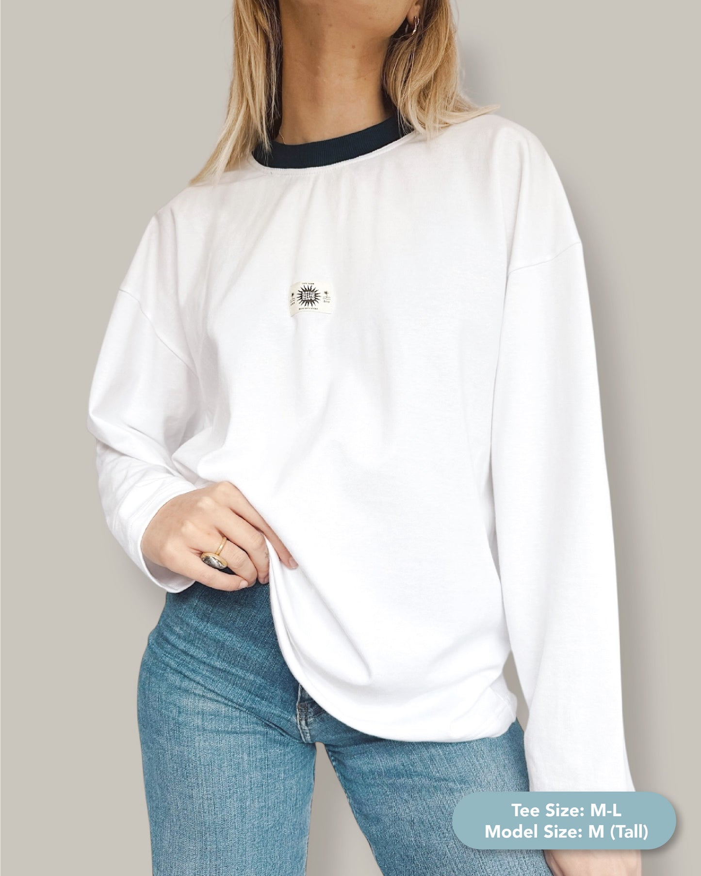 Unisex Classic White Long Sleeve (Teal Collar)