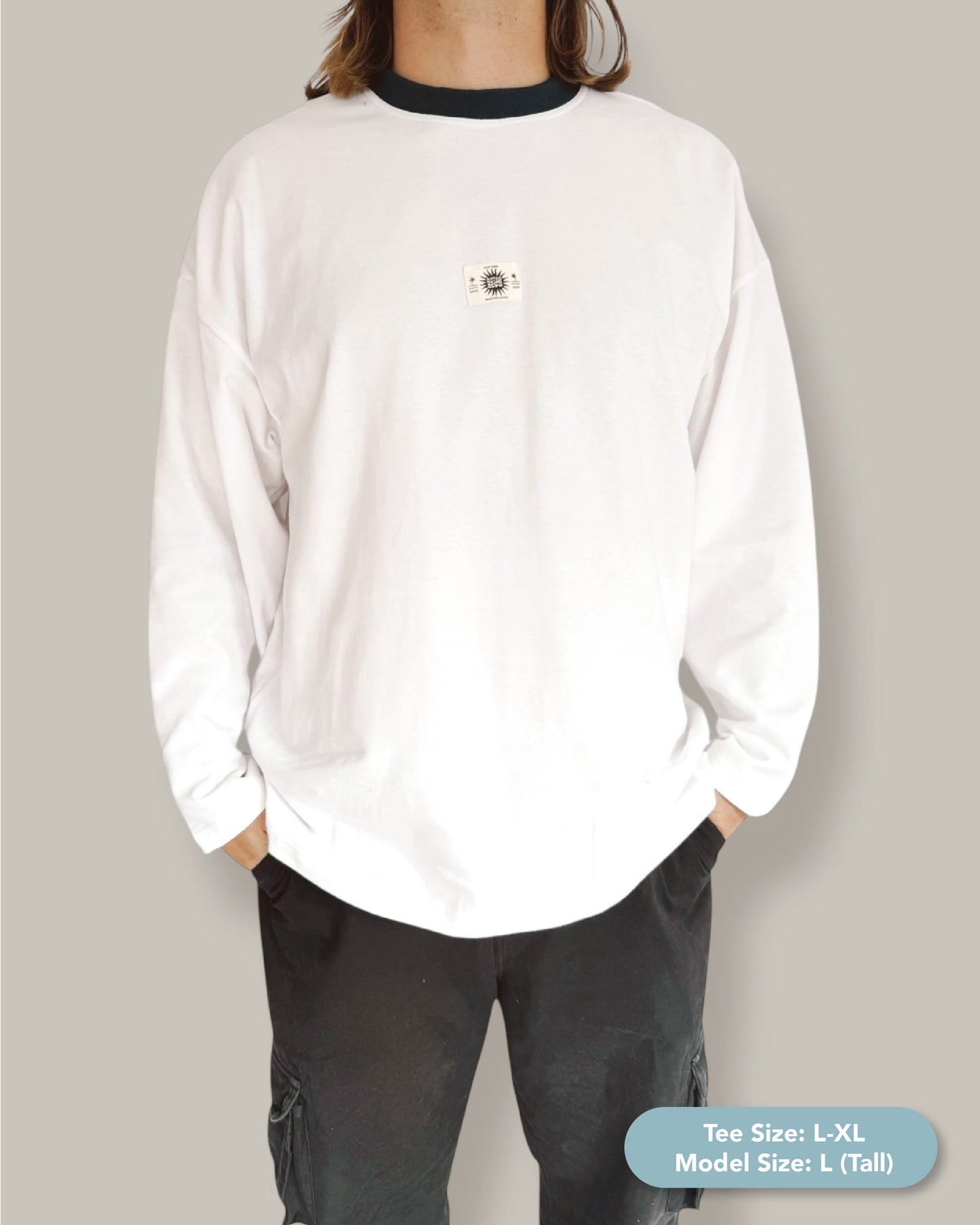 Unisex Classic White Long Sleeve (Teal Collar)