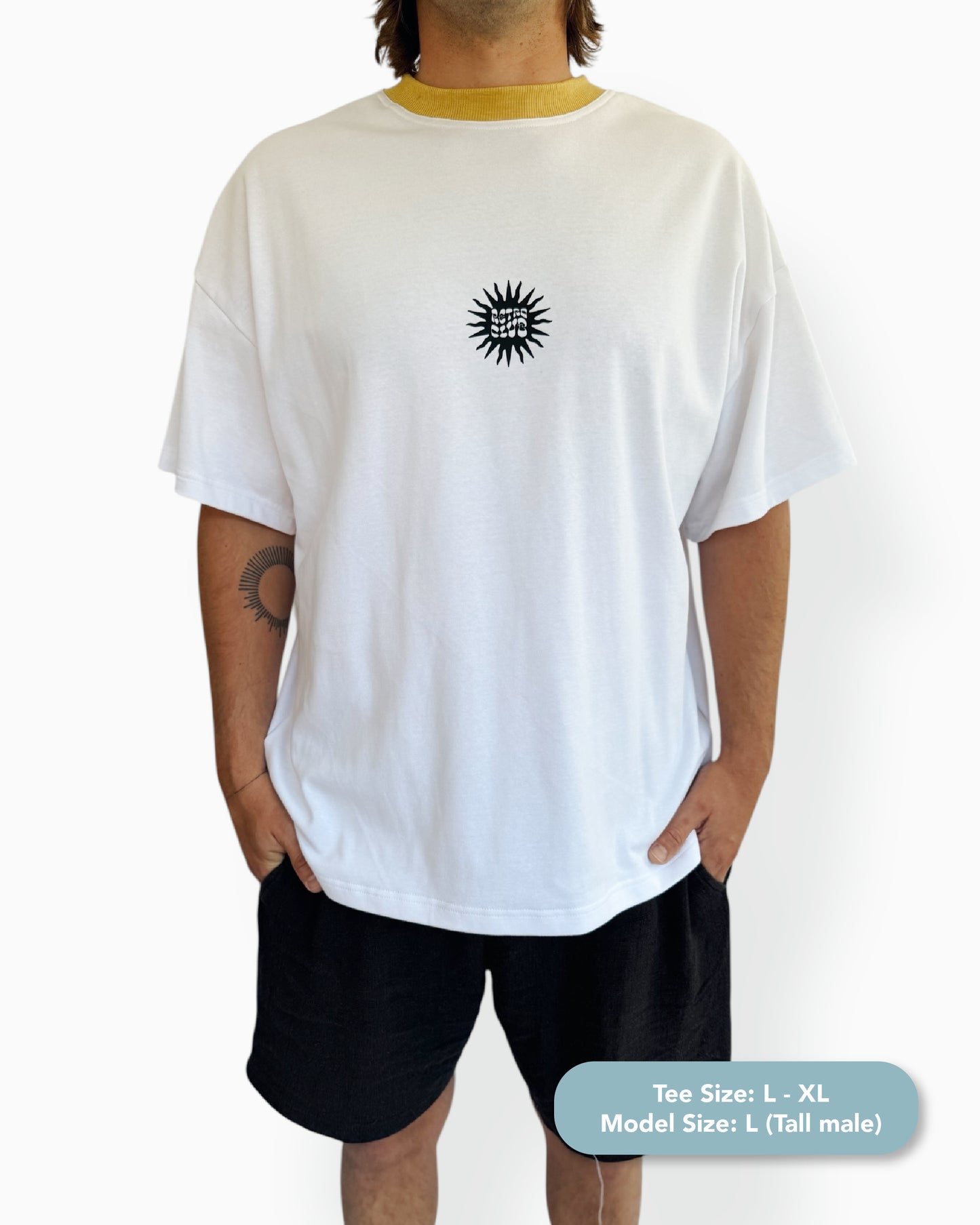 RC Sun - Unisex Short White Tee (Mustard Crew)