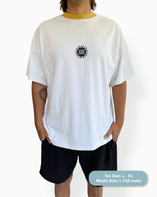 RC Sun - Unisex Short White Tee (Mustard Crew)