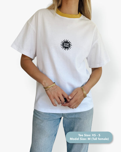RC Sun - Unisex Short White Tee (Mustard Crew)