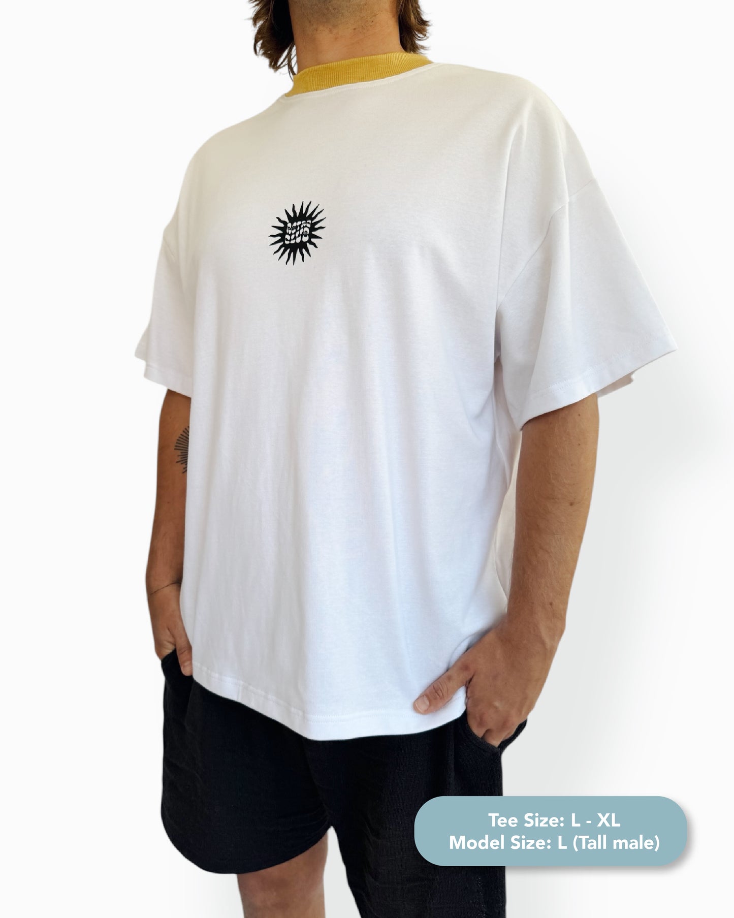 RC Sun - Unisex Short White Tee (Mustard Crew)