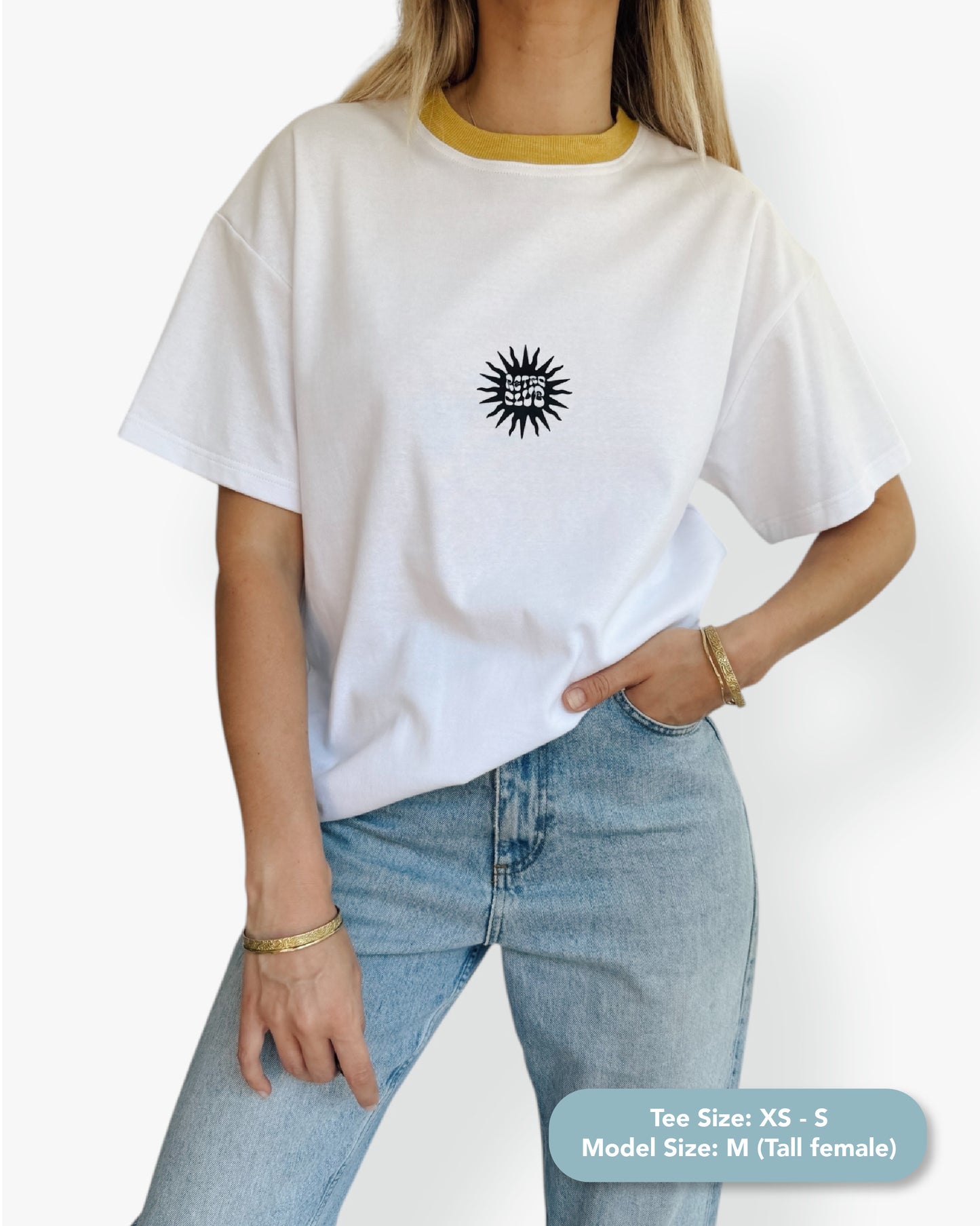 RC Sun - Unisex Short White Tee (Mustard Crew)
