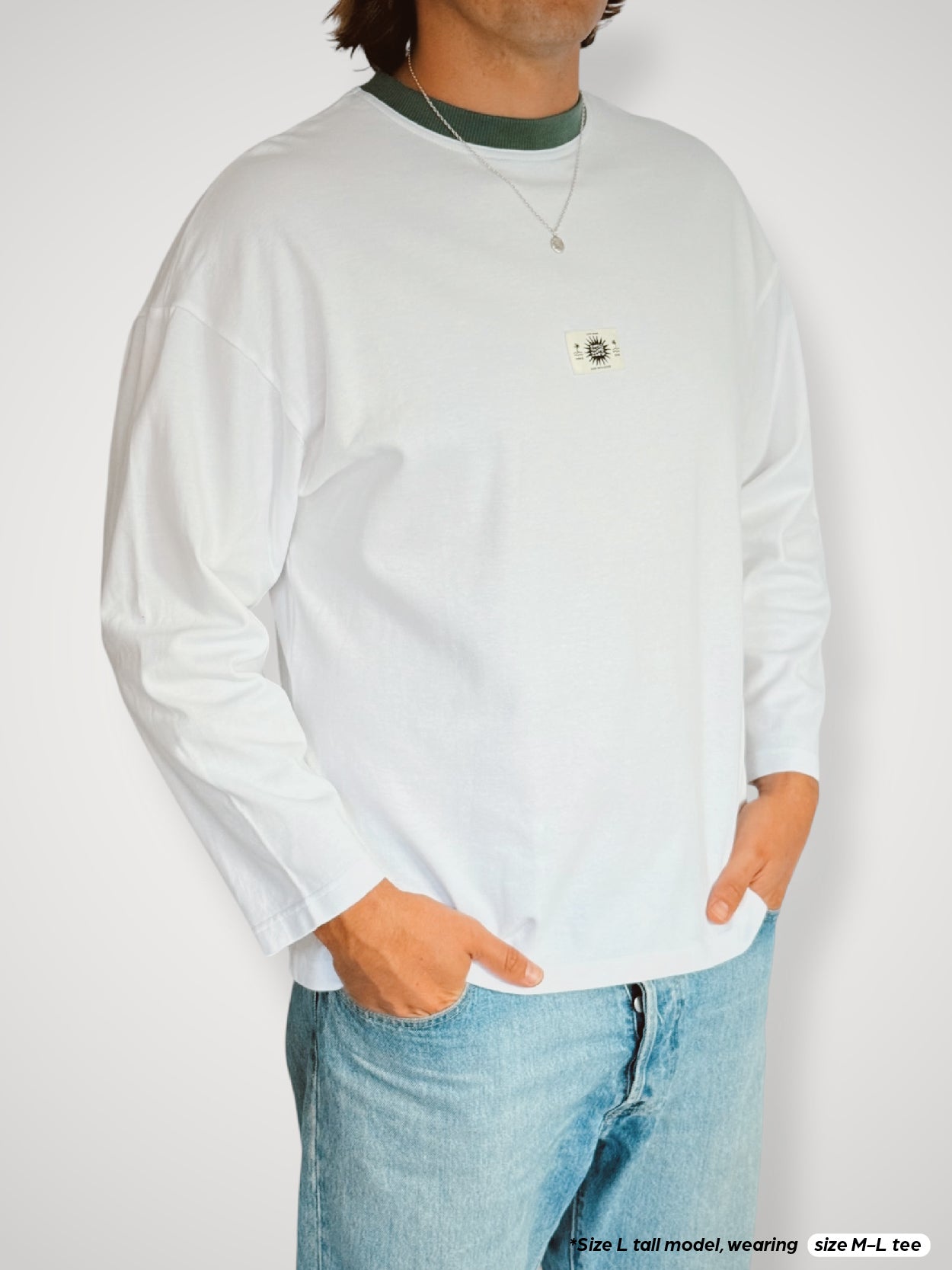 Unisex Classic White Long Tee (Sage Collar)