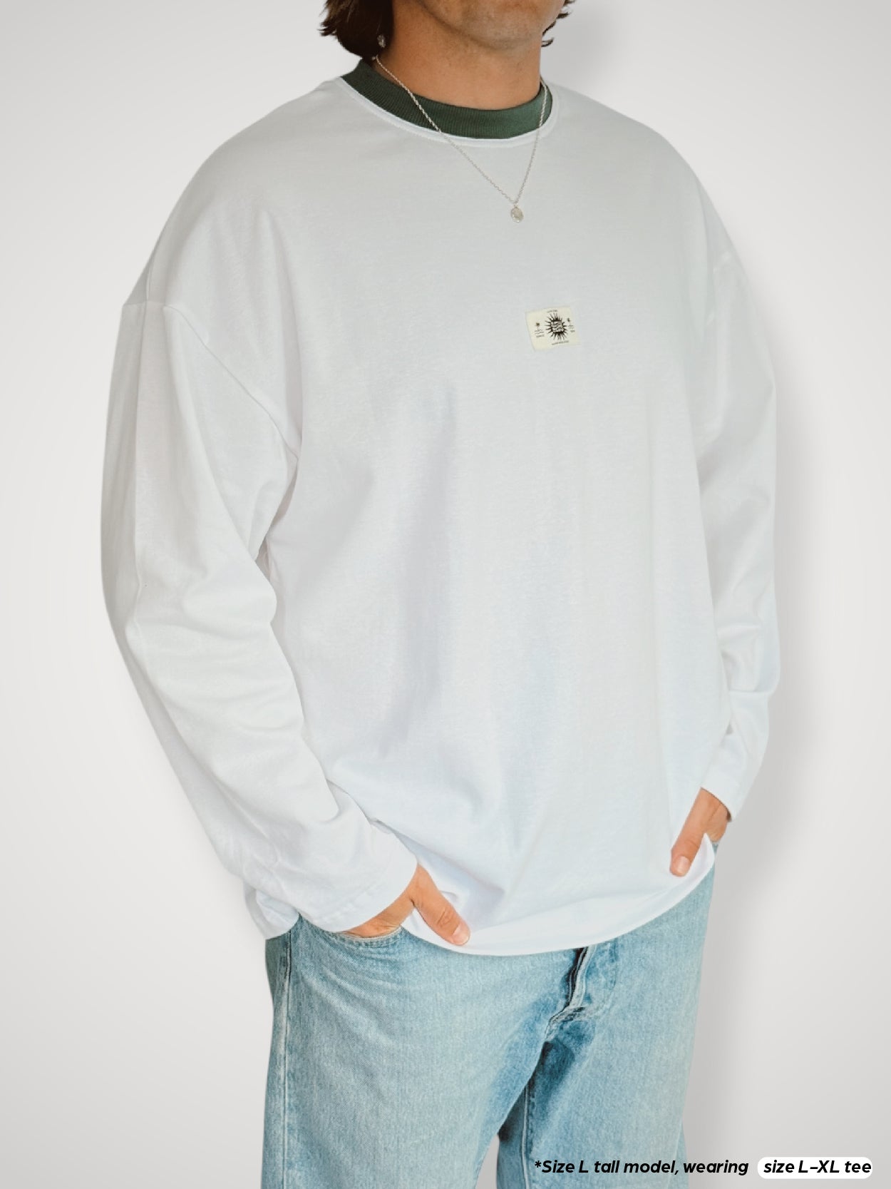 Unisex Classic White Long Tee (Sage Collar)