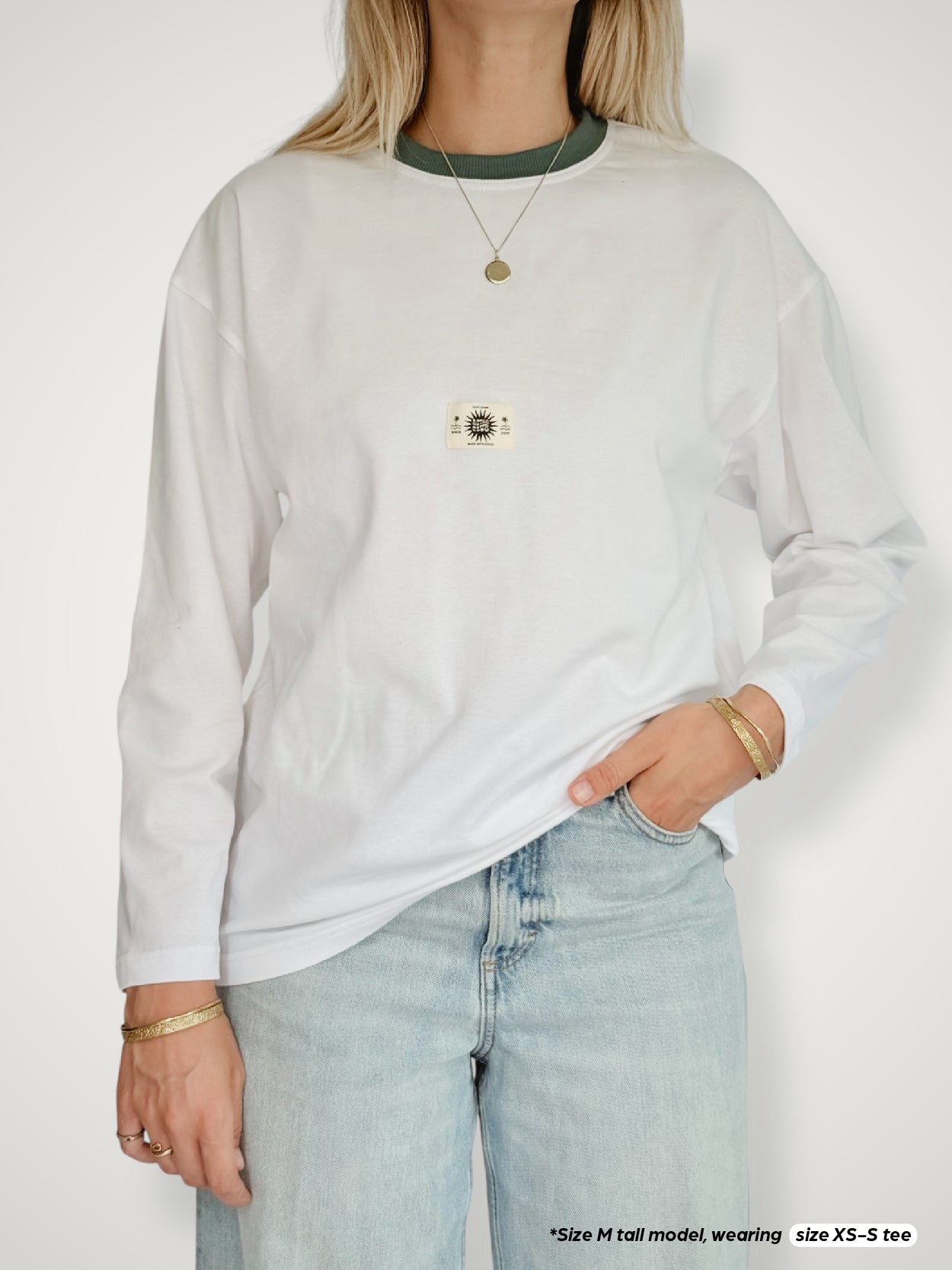 Unisex Classic White Long Tee (Sage Collar)