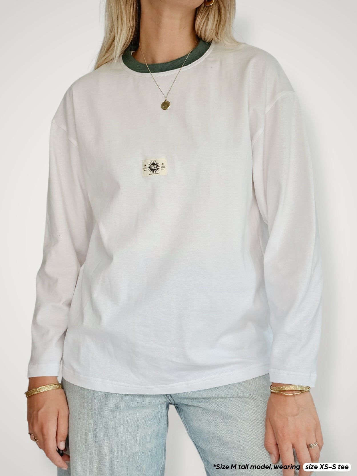 Unisex Classic White Long Tee (Sage Collar)