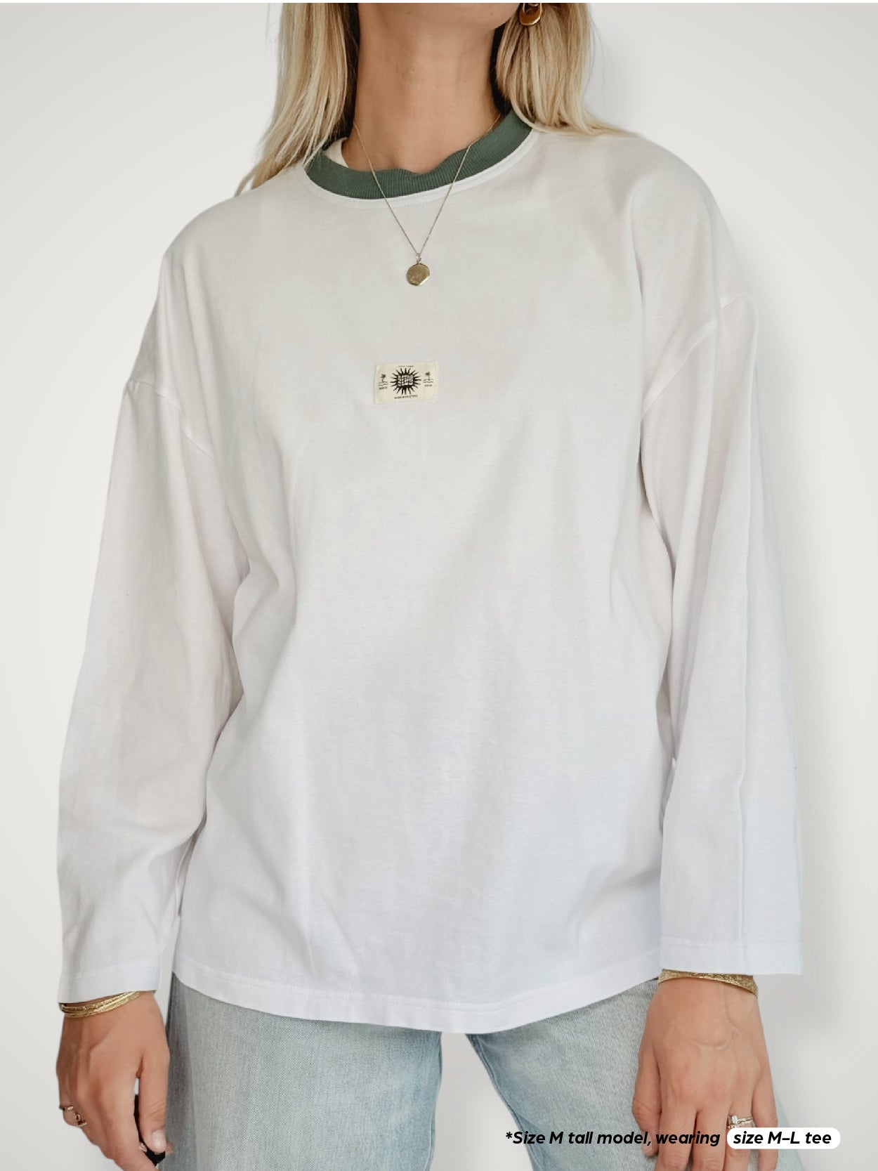 Unisex Classic White Long Tee (Sage Collar)