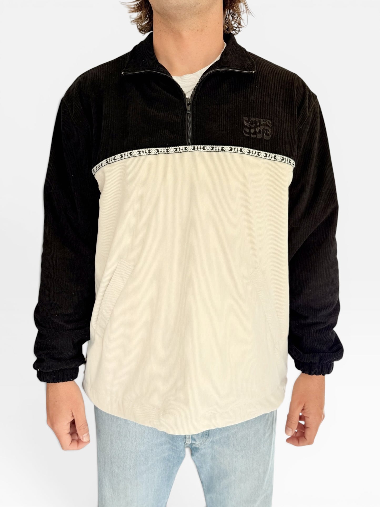 LIMITED EDITION: Dawn Corduroy Quarter-zip (Black Polar Fleece)