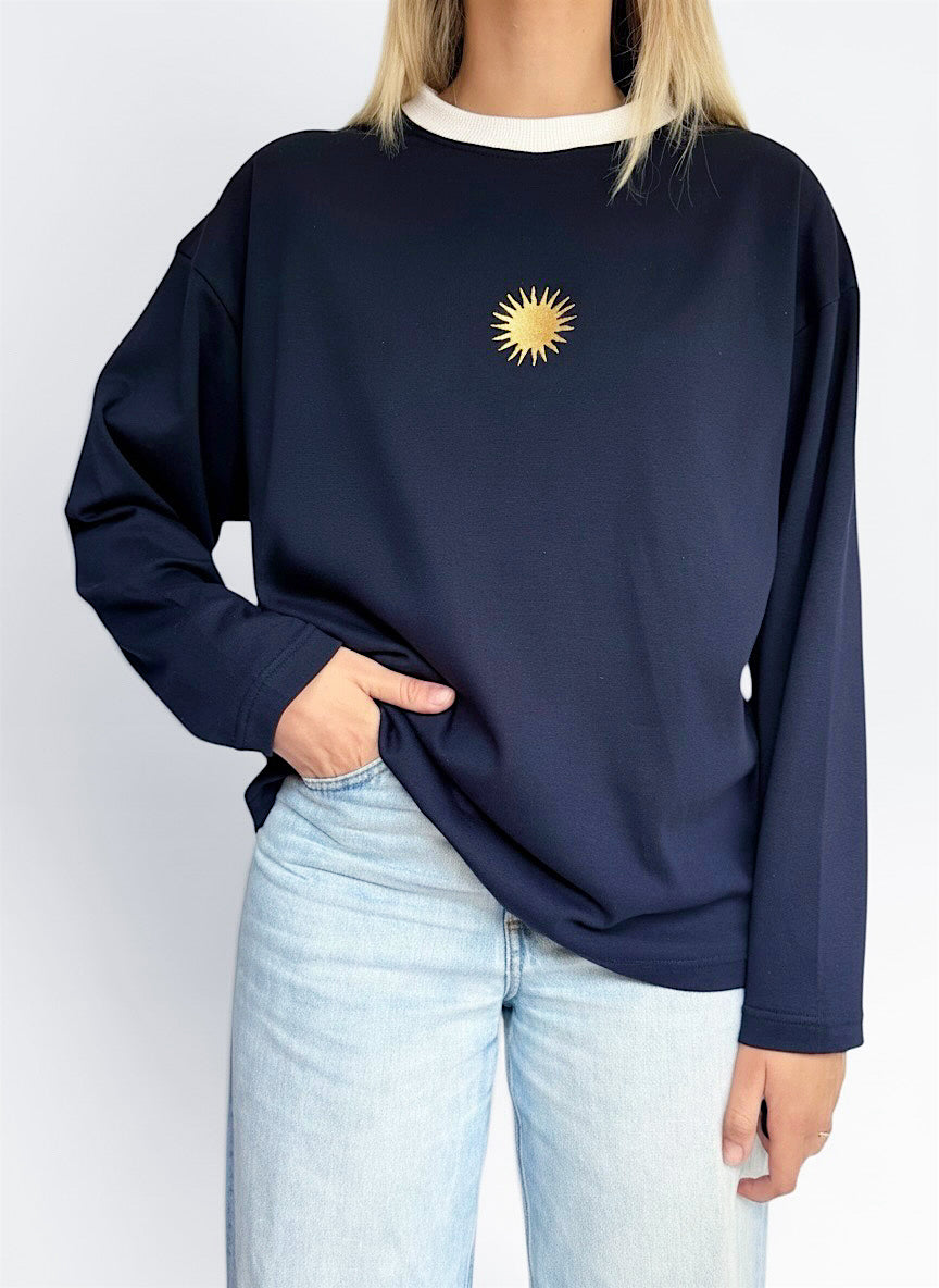 Unisex Sunburst Long Tee (Navy)