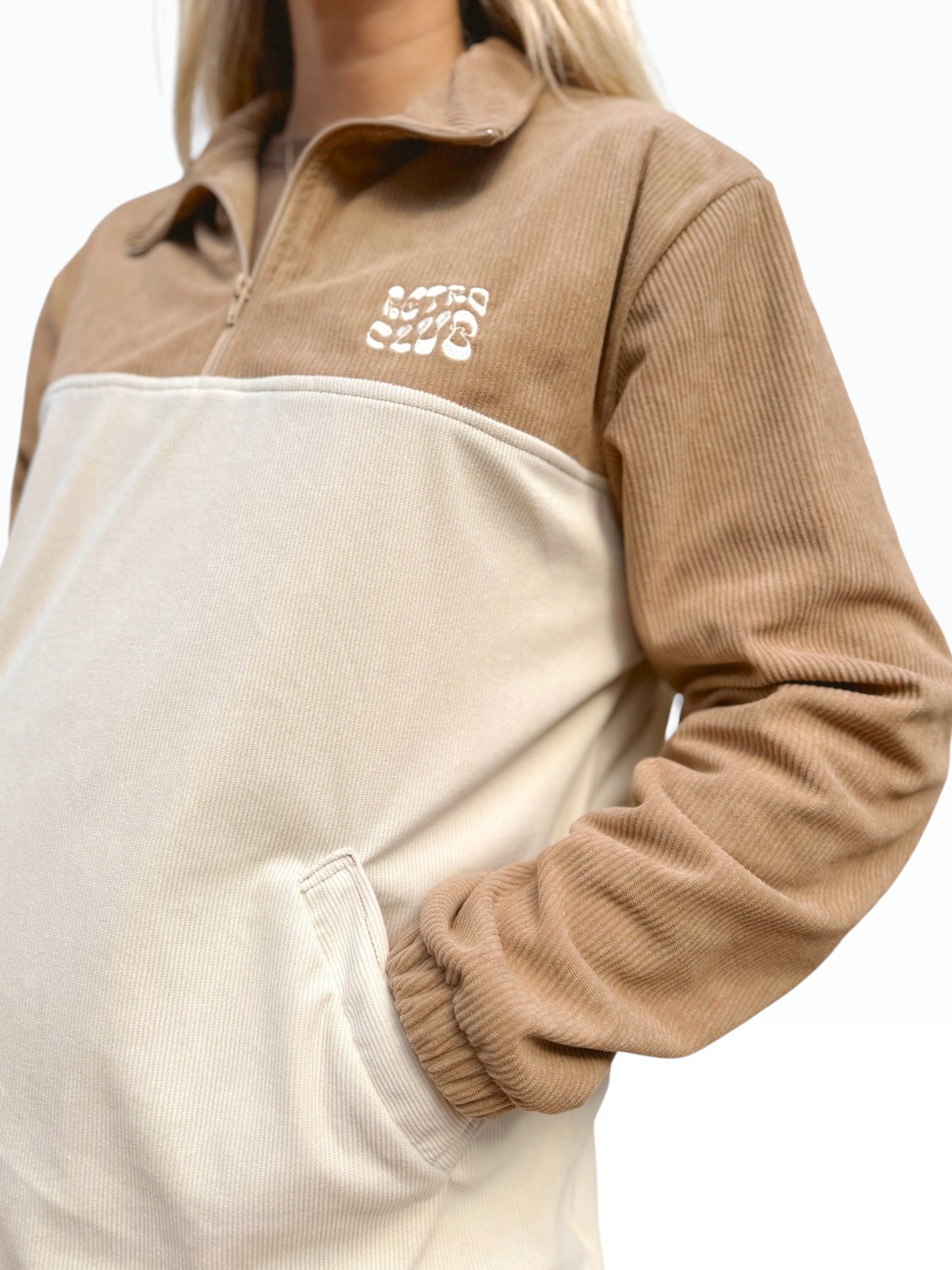 LIMITED EDITION: Dawn Corduroy Quarter-zip (Beige Polar Fleece)