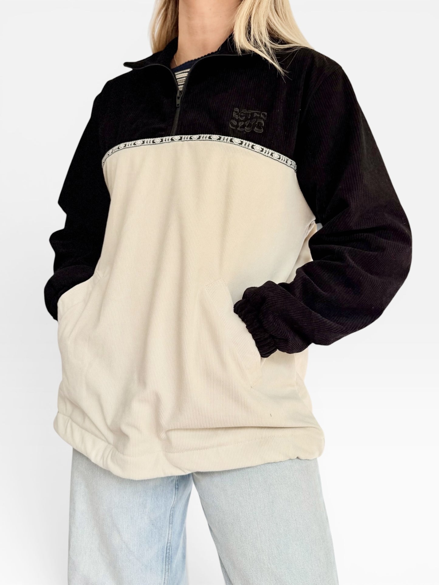 LIMITED EDITION: Dawn Corduroy Quarter-zip (Black Polar Fleece)