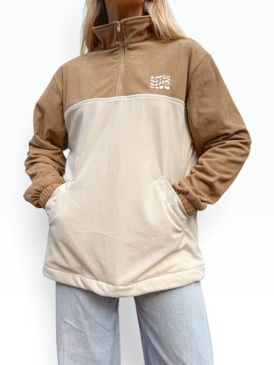 LIMITED EDITION: Dawn Corduroy Quarter-zip (Beige Polar Fleece)