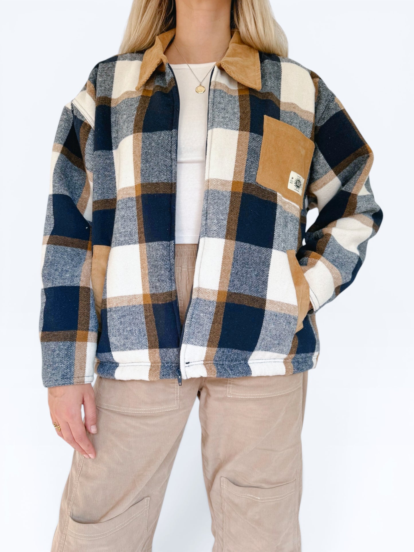 Workers Jacket (Navy Plaid Sherpa)