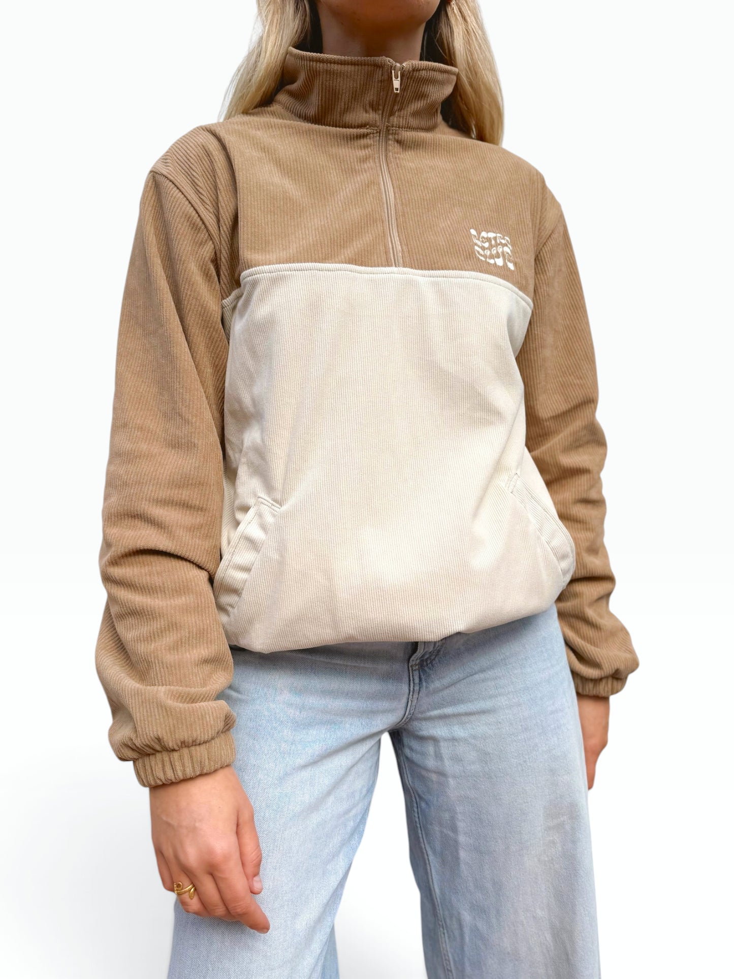 LIMITED EDITION: Dawn Corduroy Quarter-zip (Beige Polar Fleece)