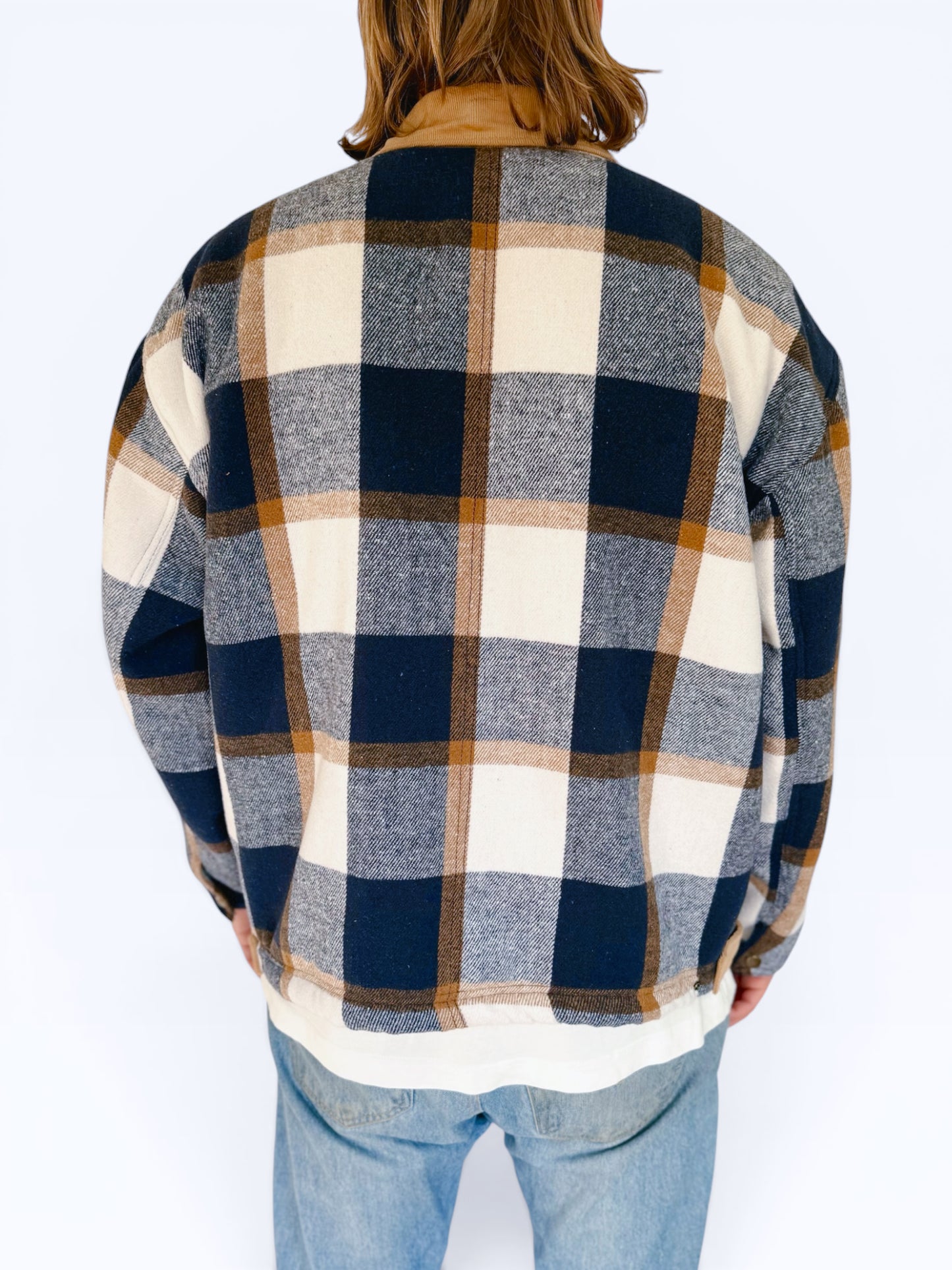 Workers Jacket (Navy Plaid Sherpa)