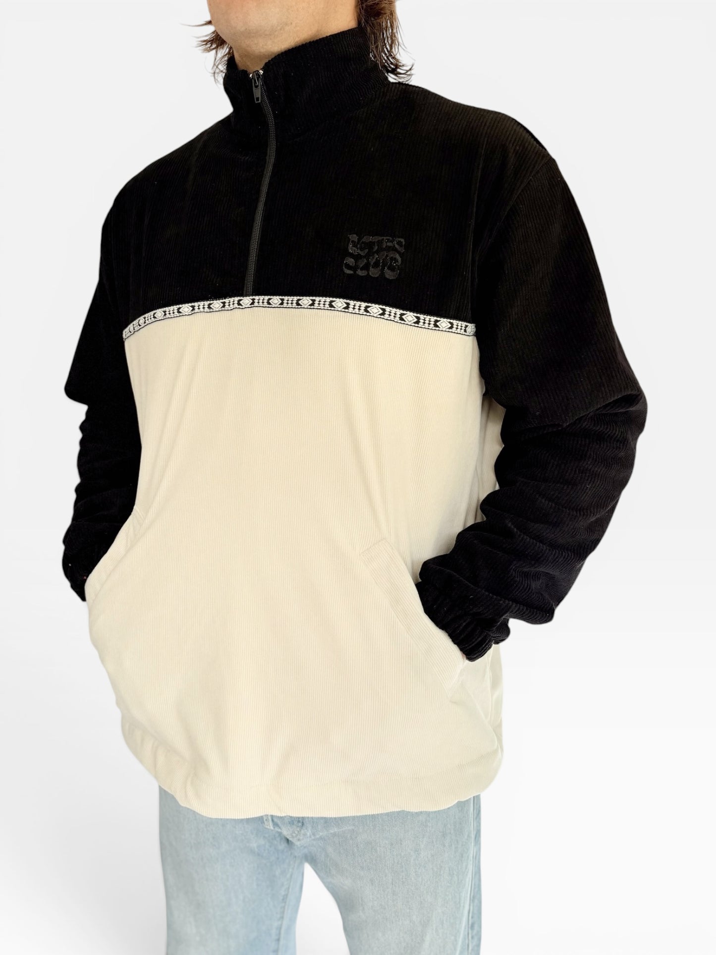LIMITED EDITION: Dawn Corduroy Quarter-zip (Black Polar Fleece)