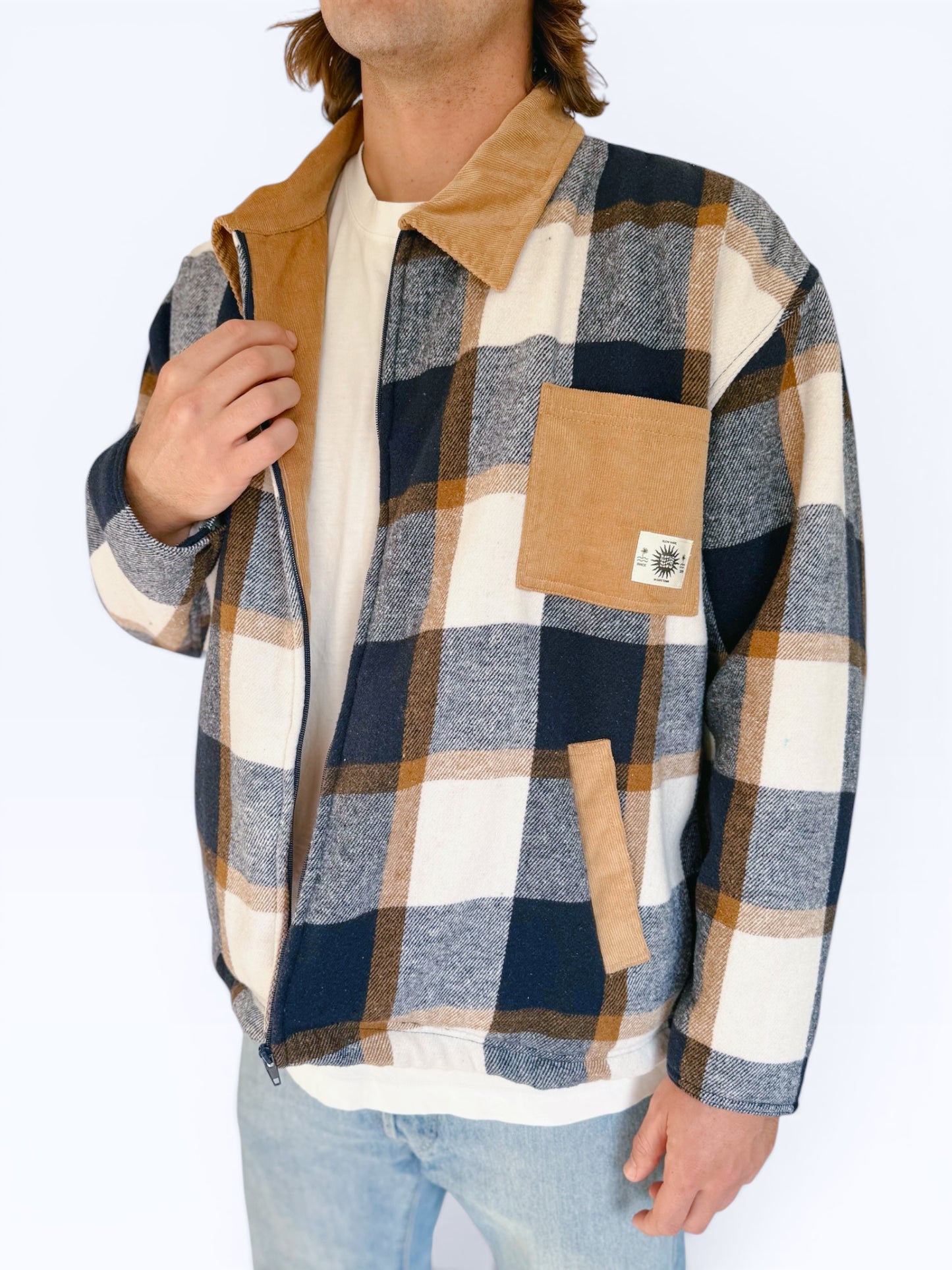 Workers Jacket (Navy Plaid Sherpa)