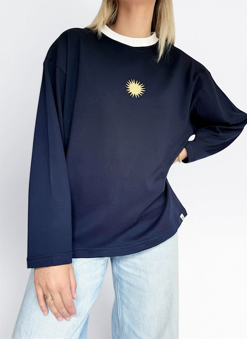 Unisex Sunburst Long Tee (Navy)