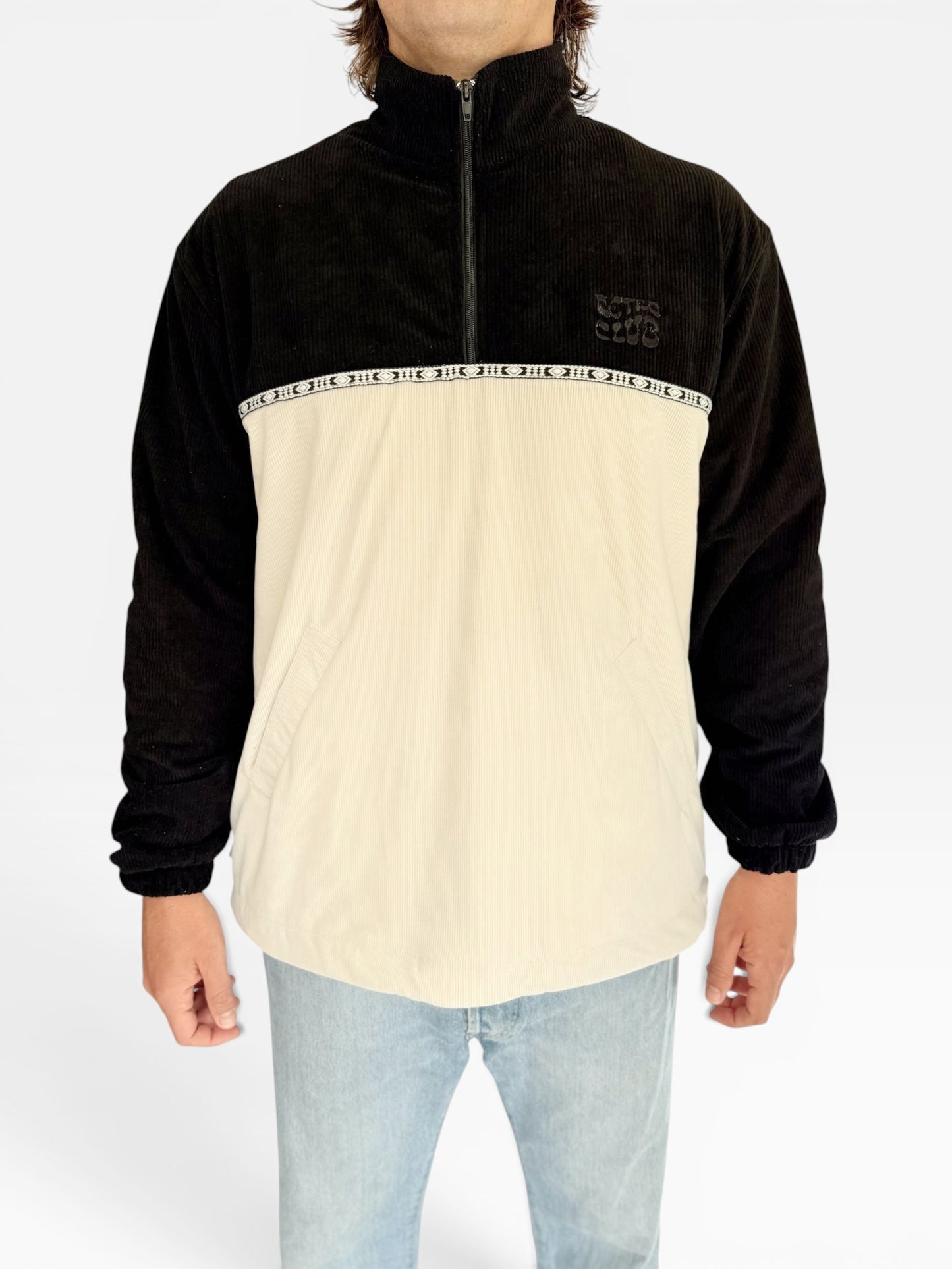 LIMITED EDITION: Dawn Corduroy Quarter-zip (Black Polar Fleece)