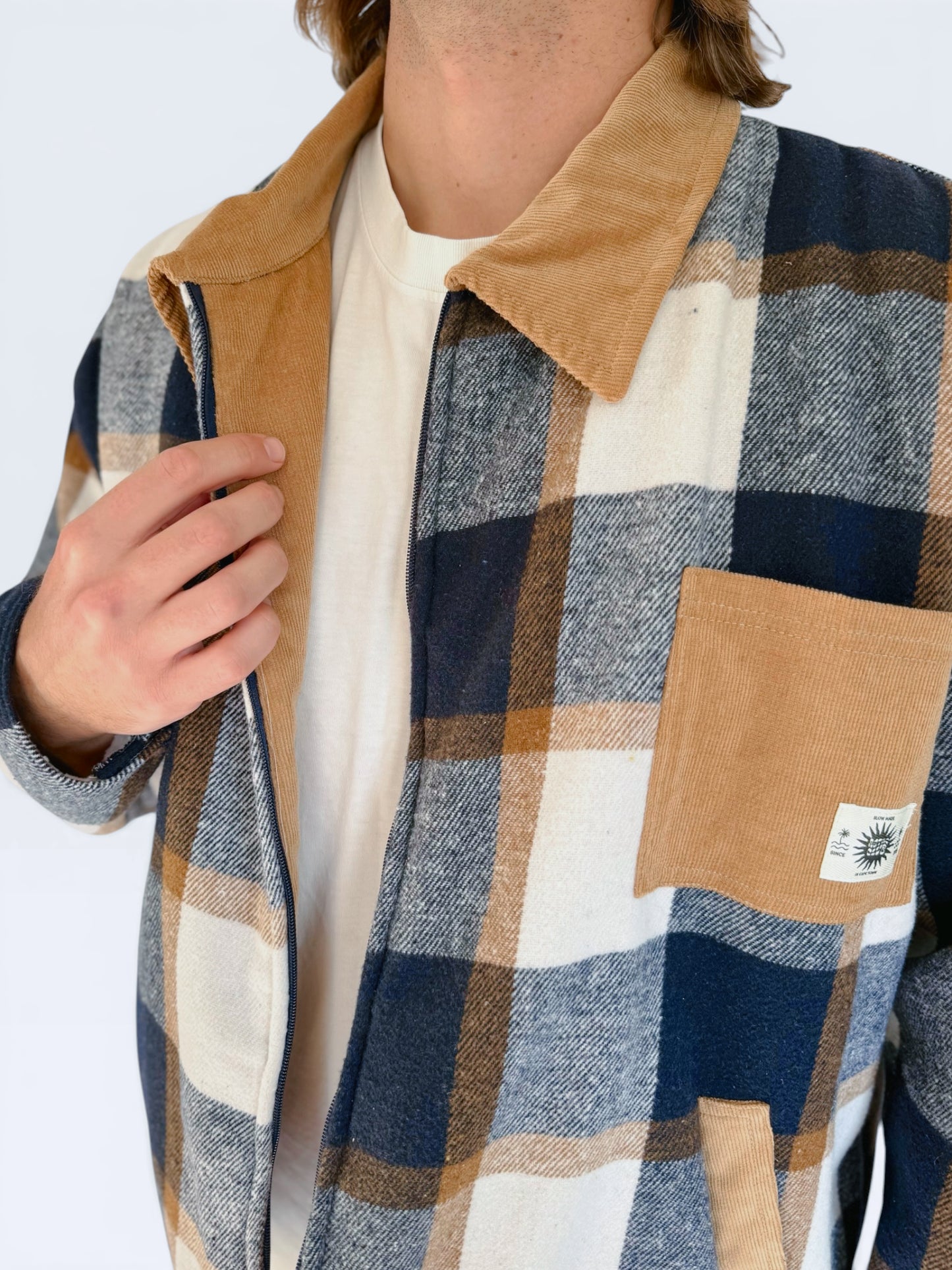 Workers Jacket (Navy Plaid Sherpa)