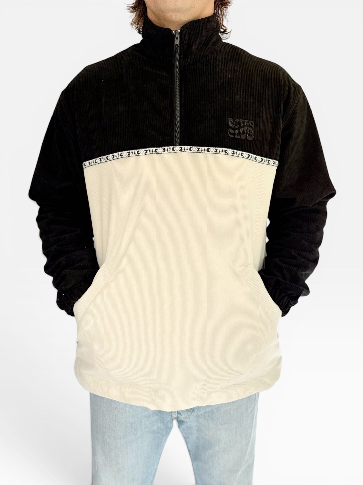 LIMITED EDITION: Dawn Corduroy Quarter-zip (Black Polar Fleece)