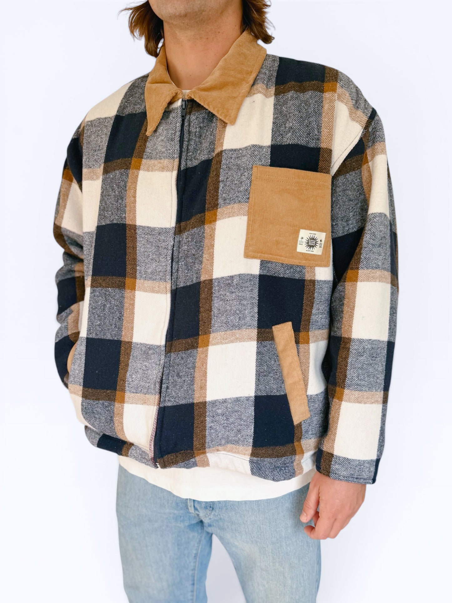 Workers Jacket (Navy Plaid Sherpa)