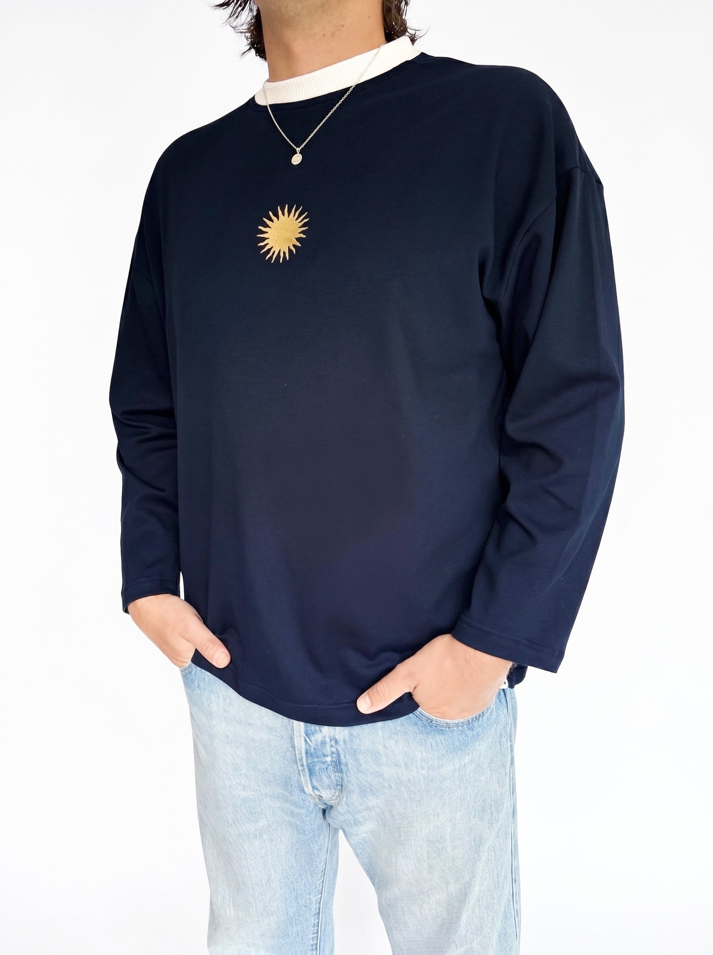 Unisex Sunburst Long Tee (Navy)