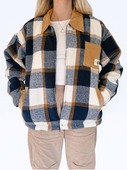 Workers Jacket (Navy Plaid Sherpa)