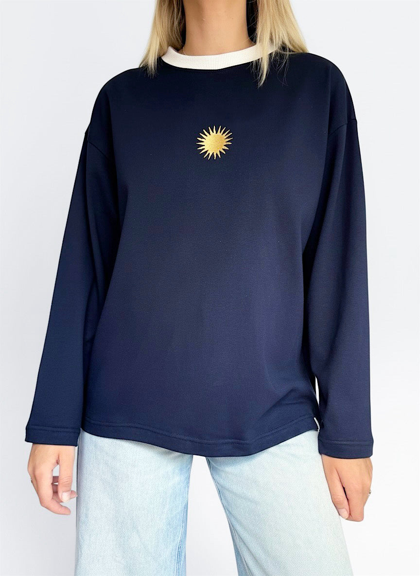 Unisex Sunburst Long Tee (Navy)
