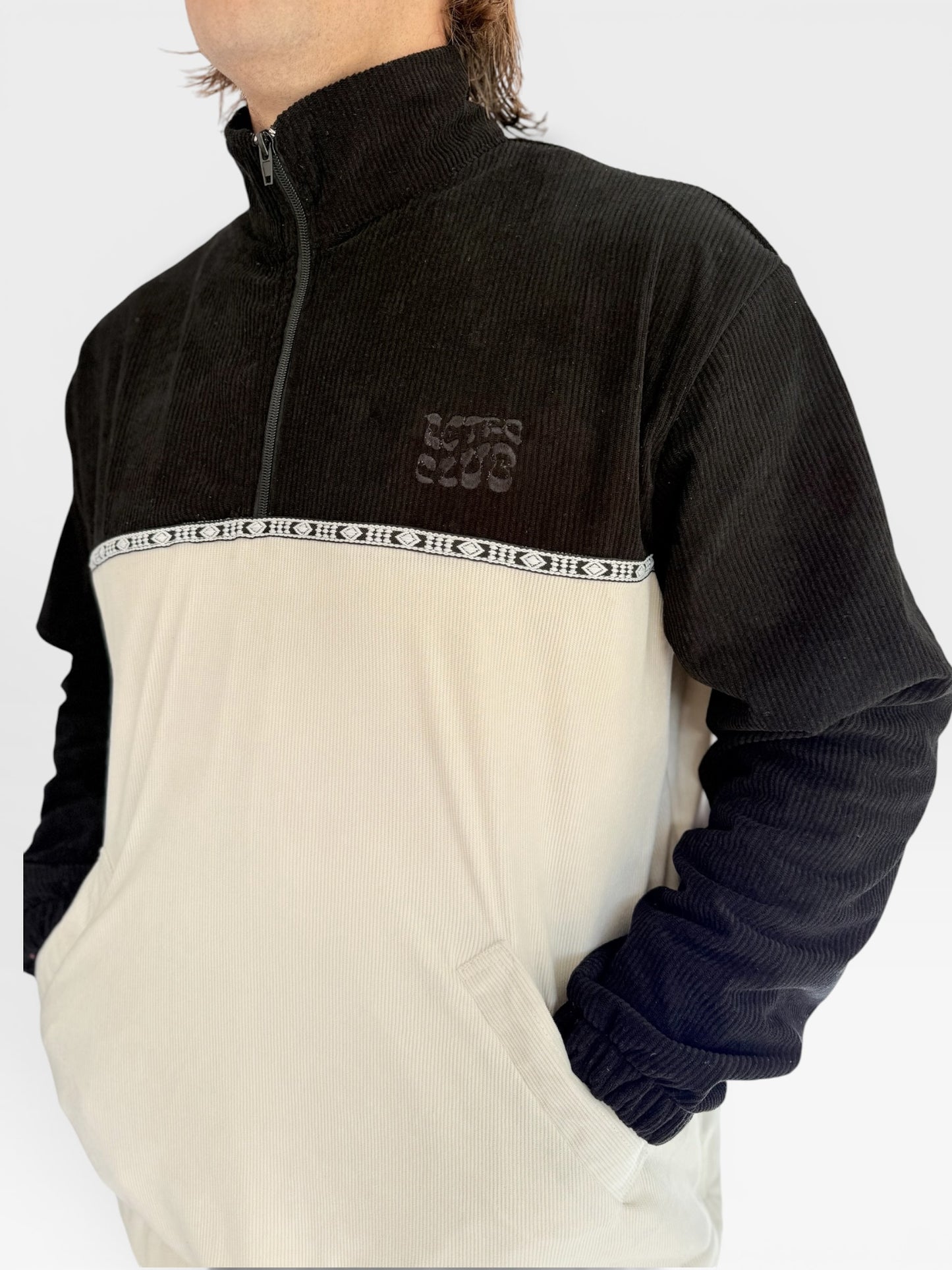 LIMITED EDITION: Dawn Corduroy Quarter-zip (Black Polar Fleece)