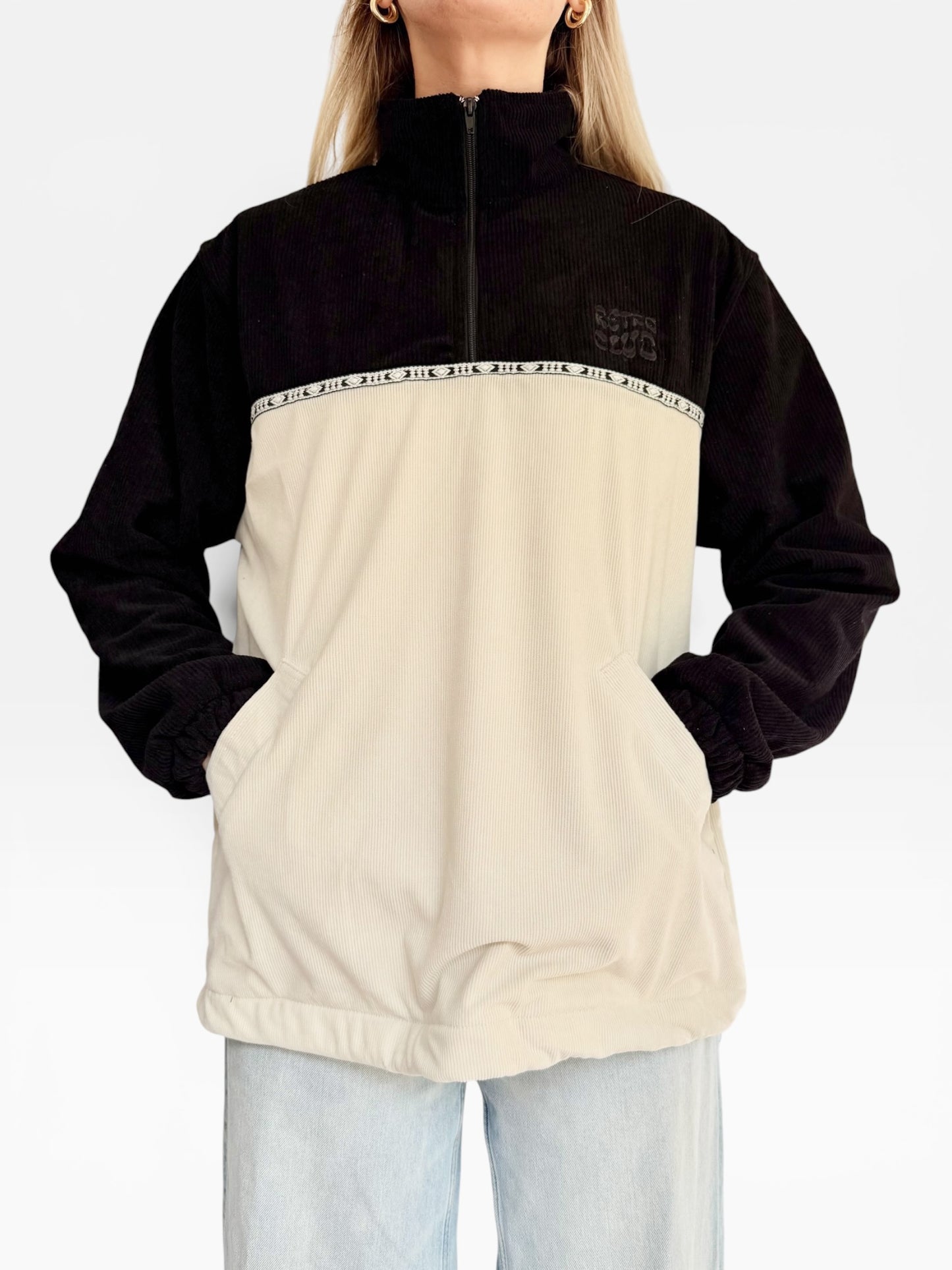 LIMITED EDITION: Dawn Corduroy Quarter-zip (Black Polar Fleece)