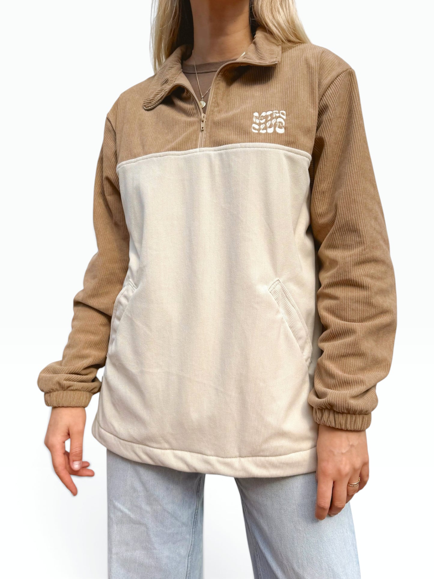 LIMITED EDITION: Dawn Corduroy Quarter-zip (Beige Polar Fleece)