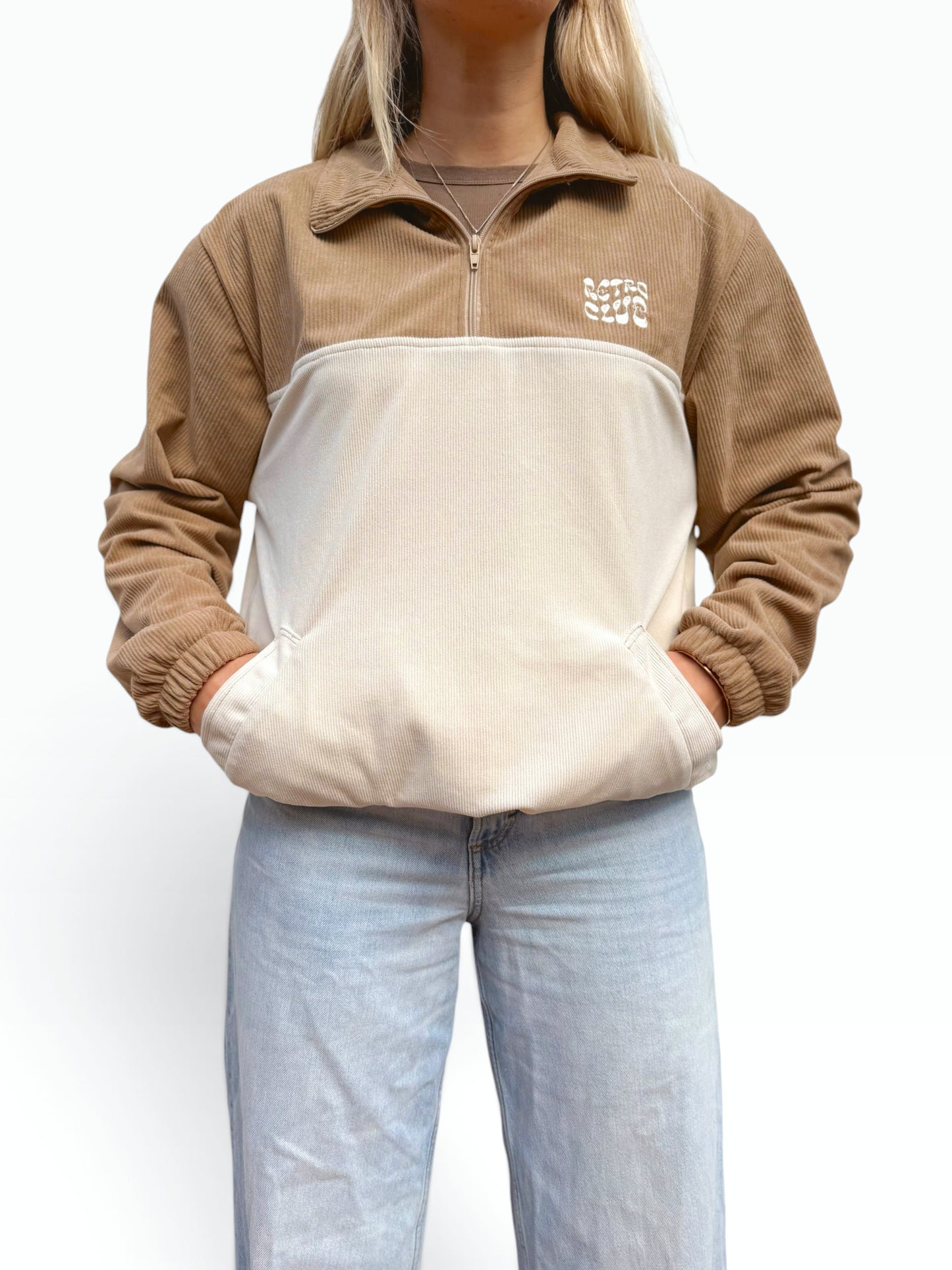 LIMITED EDITION: Dawn Corduroy Quarter-zip (Beige Polar Fleece)
