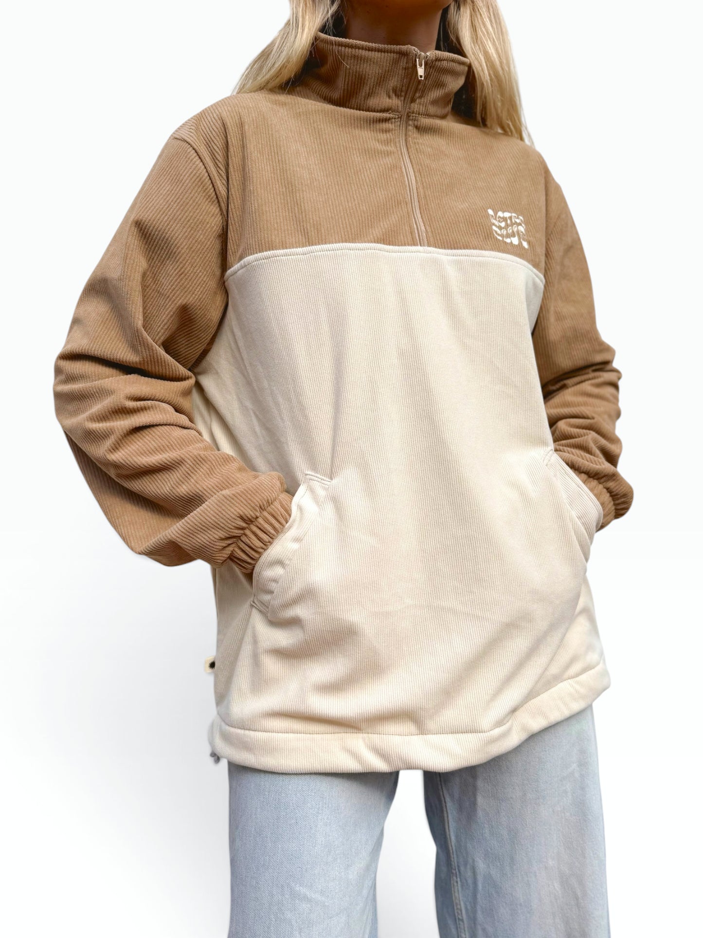 LIMITED EDITION: Dawn Corduroy Quarter-zip (Beige Polar Fleece)