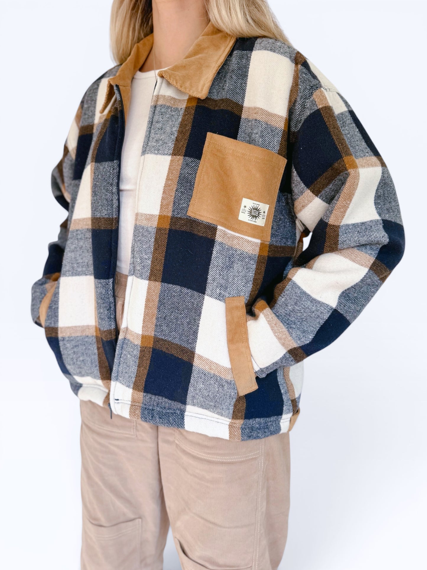 Workers Jacket (Navy Plaid Sherpa)