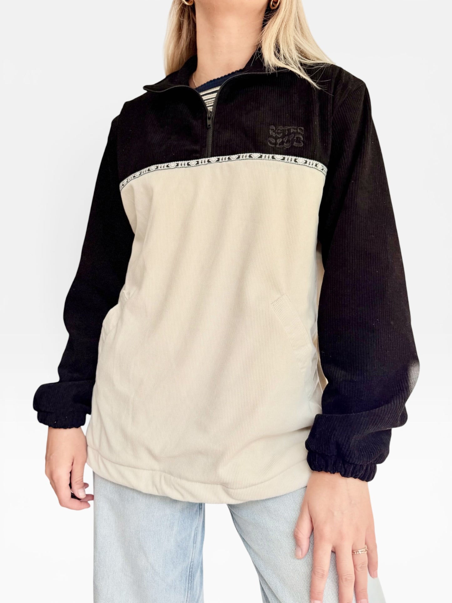 LIMITED EDITION: Dawn Corduroy Quarter-zip (Black Polar Fleece)