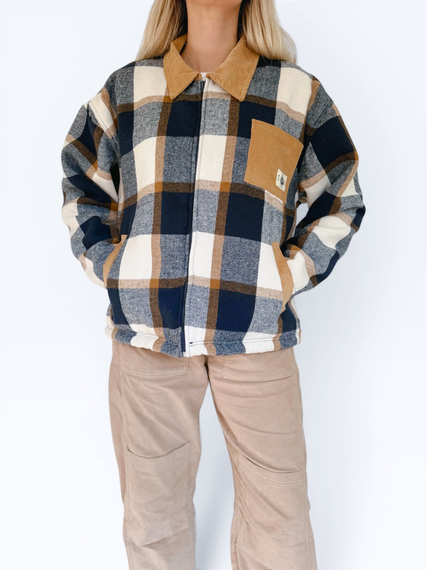 Workers Jacket (Navy Plaid Sherpa)