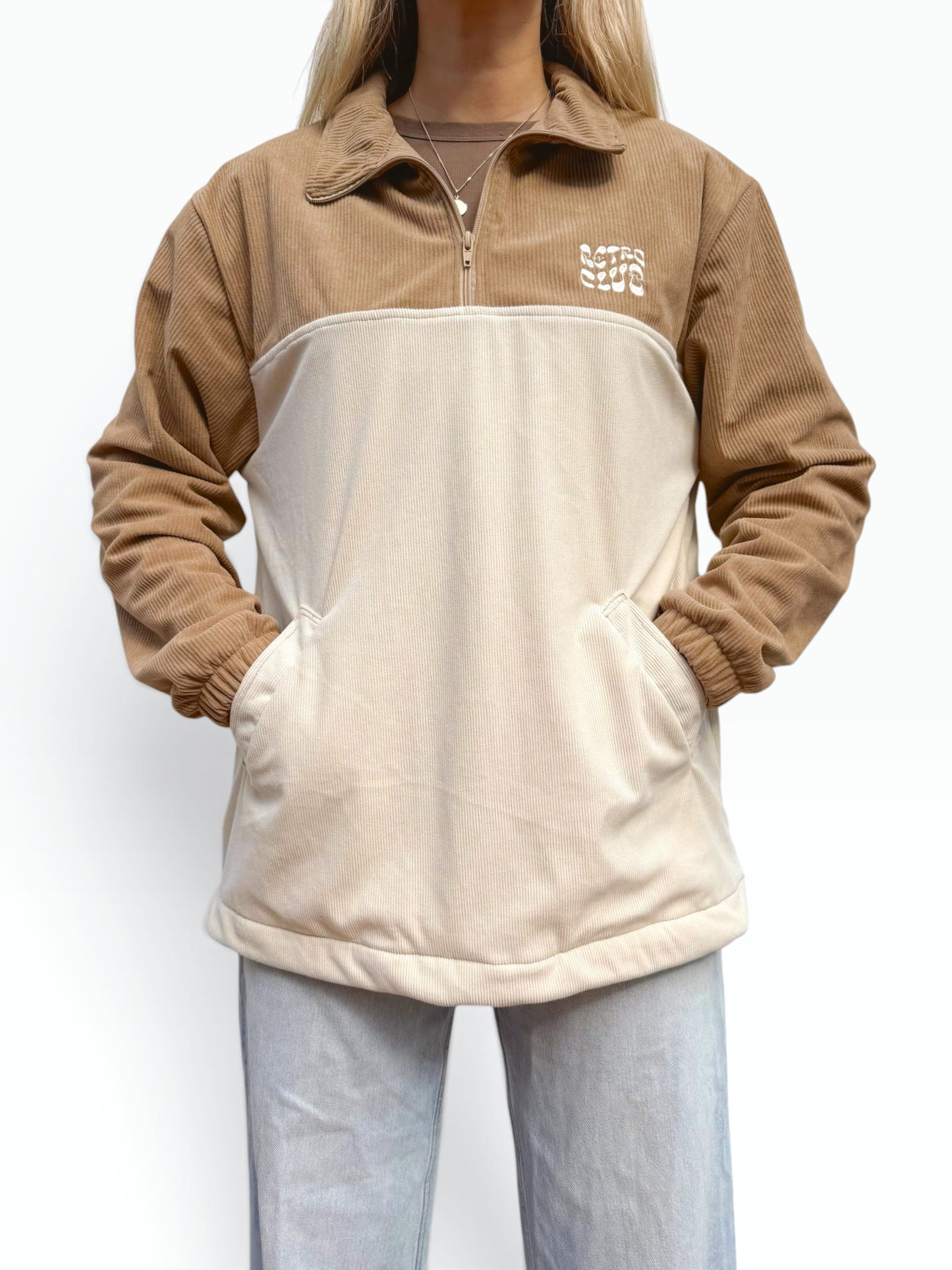LIMITED EDITION: Dawn Corduroy Quarter-zip (Beige Polar Fleece)