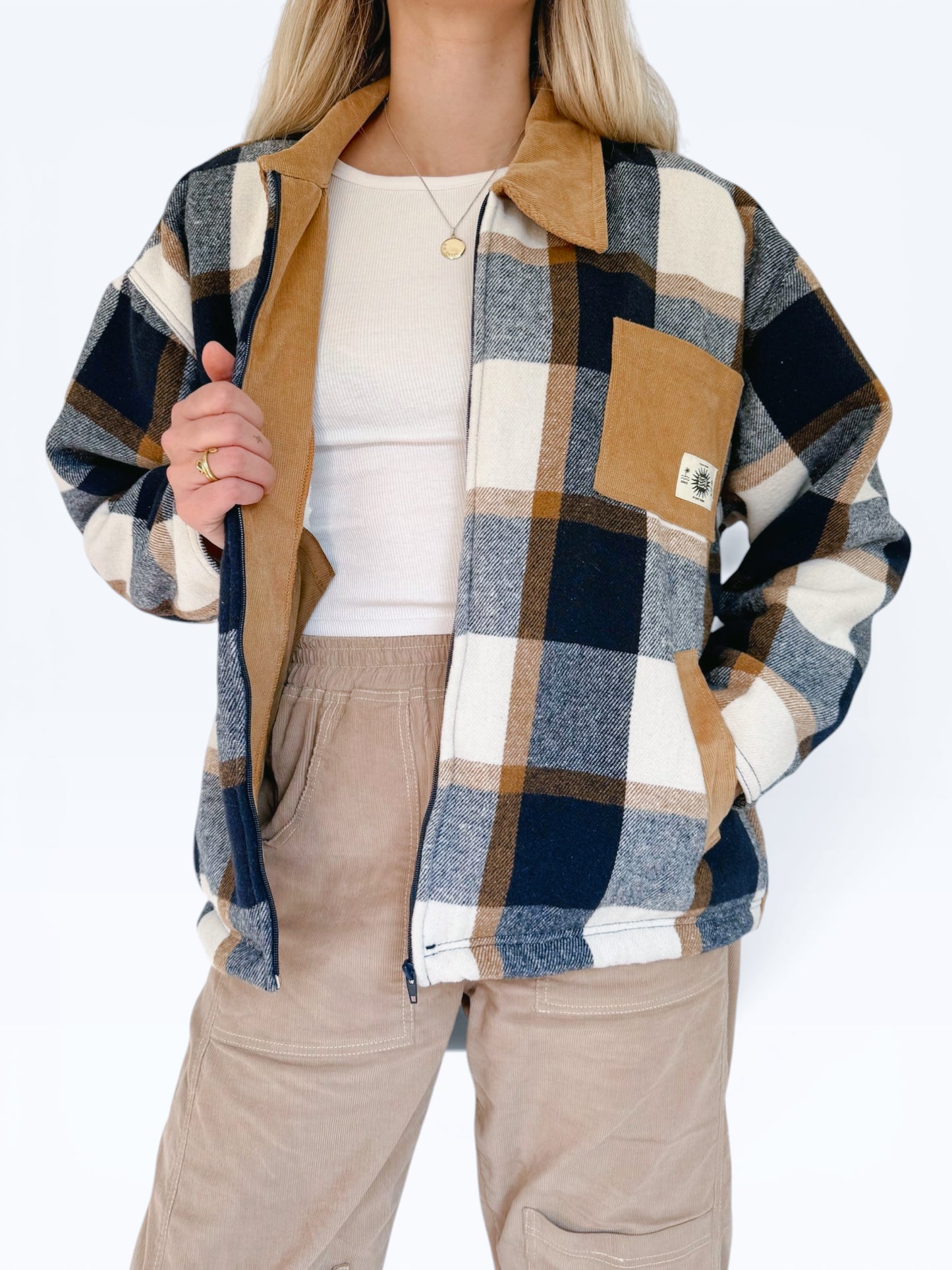 Workers Jacket (Navy Plaid Sherpa)