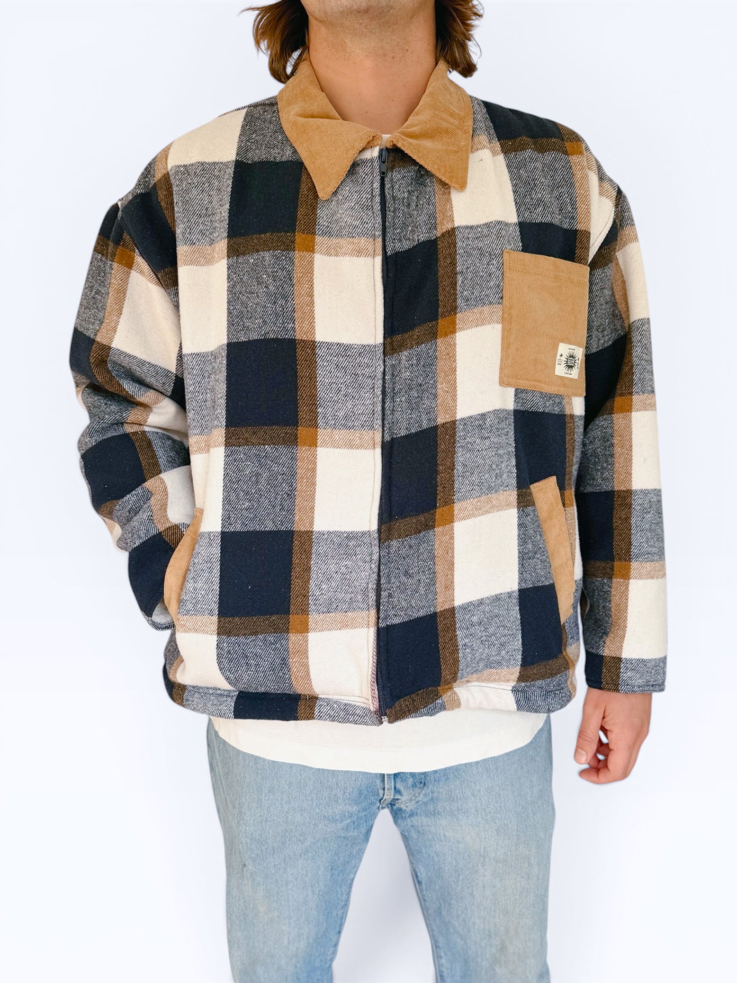 Workers Jacket (Navy Plaid Sherpa)