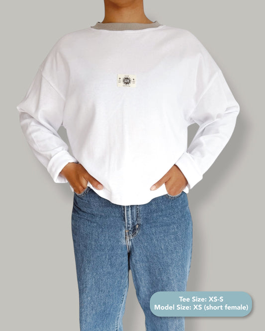 Crop Fit - Classic White Long Sleeve (Grey collar)