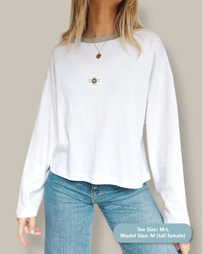 Crop Fit - Classic White Long Sleeve (Grey collar)